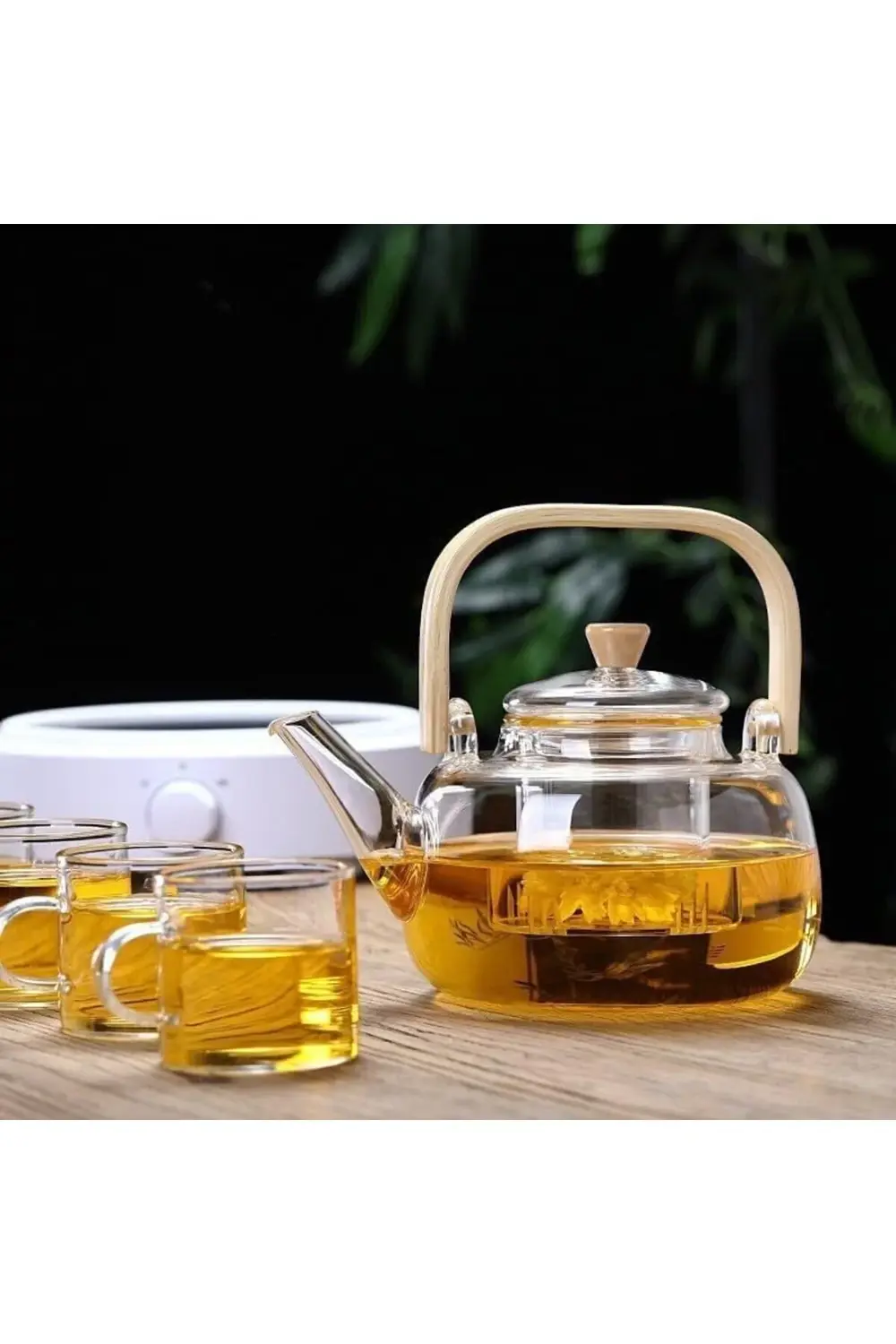 Bambu Saplı Dayanıklı Borosilikat Cam Süzgeçli Demlik 1000ml, Day