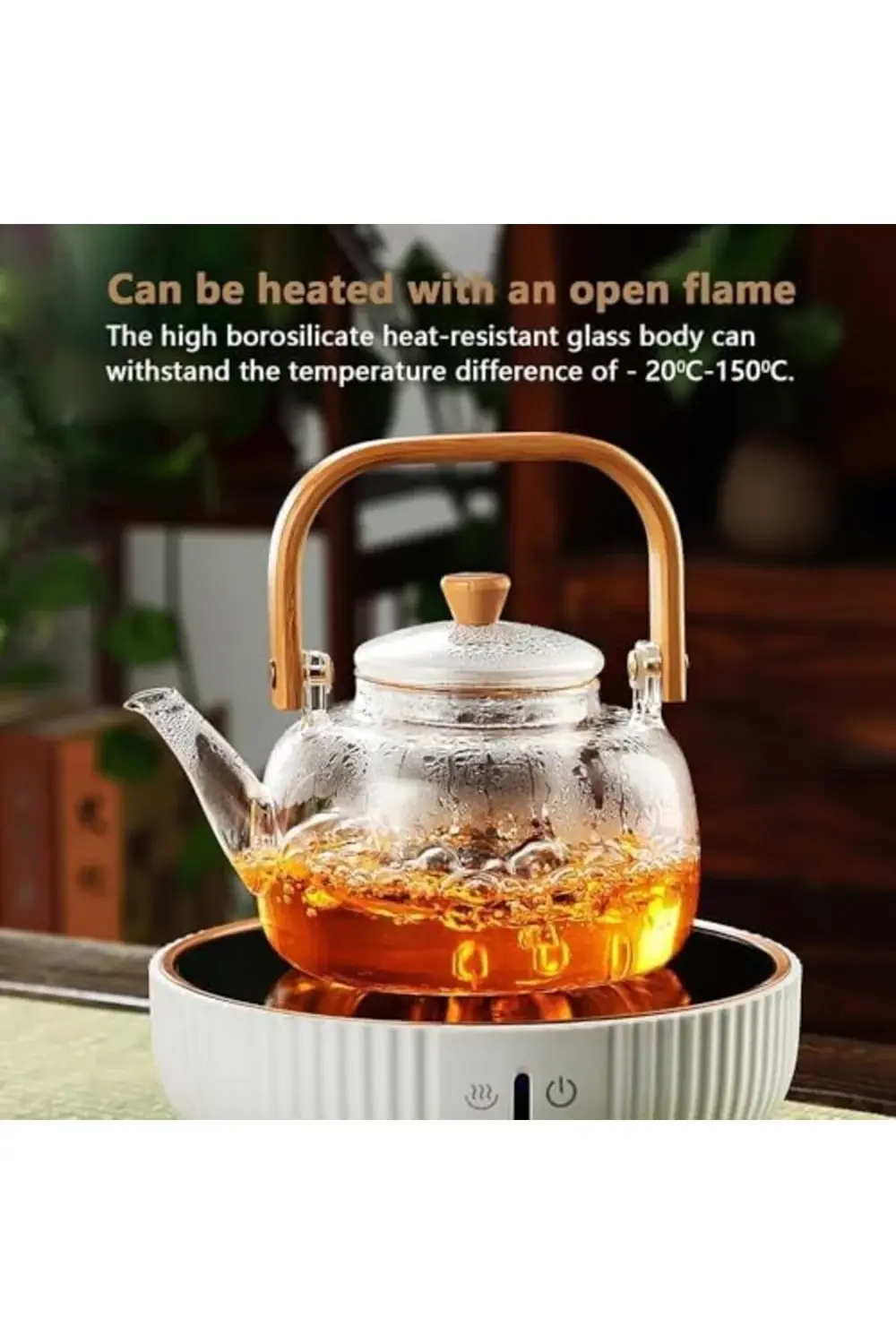 Bambu Saplı Dayanıklı Borosilikat Cam Süzgeçli Demlik 1000ml, Day