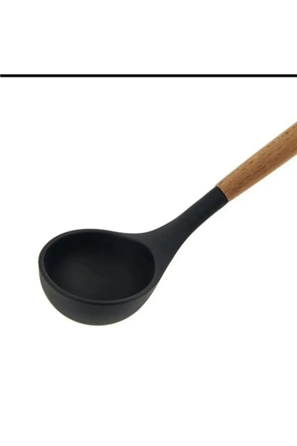 Bambu Saplı Silikon Kepçe - Siyah