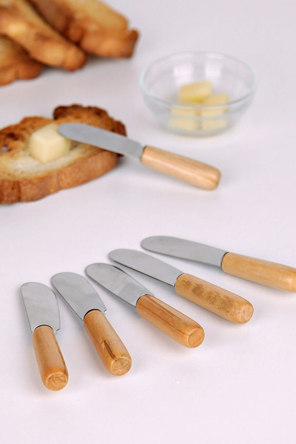 Bambu Saplı Tereyağı Reçel Çikolata Bıçağı Mini Spatula 6 Adet