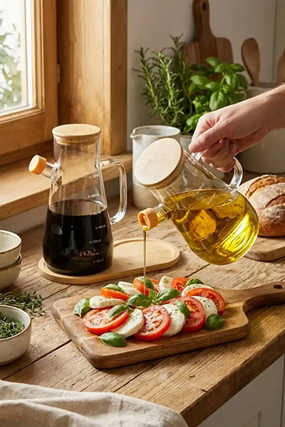 Bambu Standlı 2'li Cam Yağlık Sirkelik Seti 900 ml Ölçekli Bambu Standlı 2'li Cam Yağlık Sirkelik Seti 900 ml Ölçekli