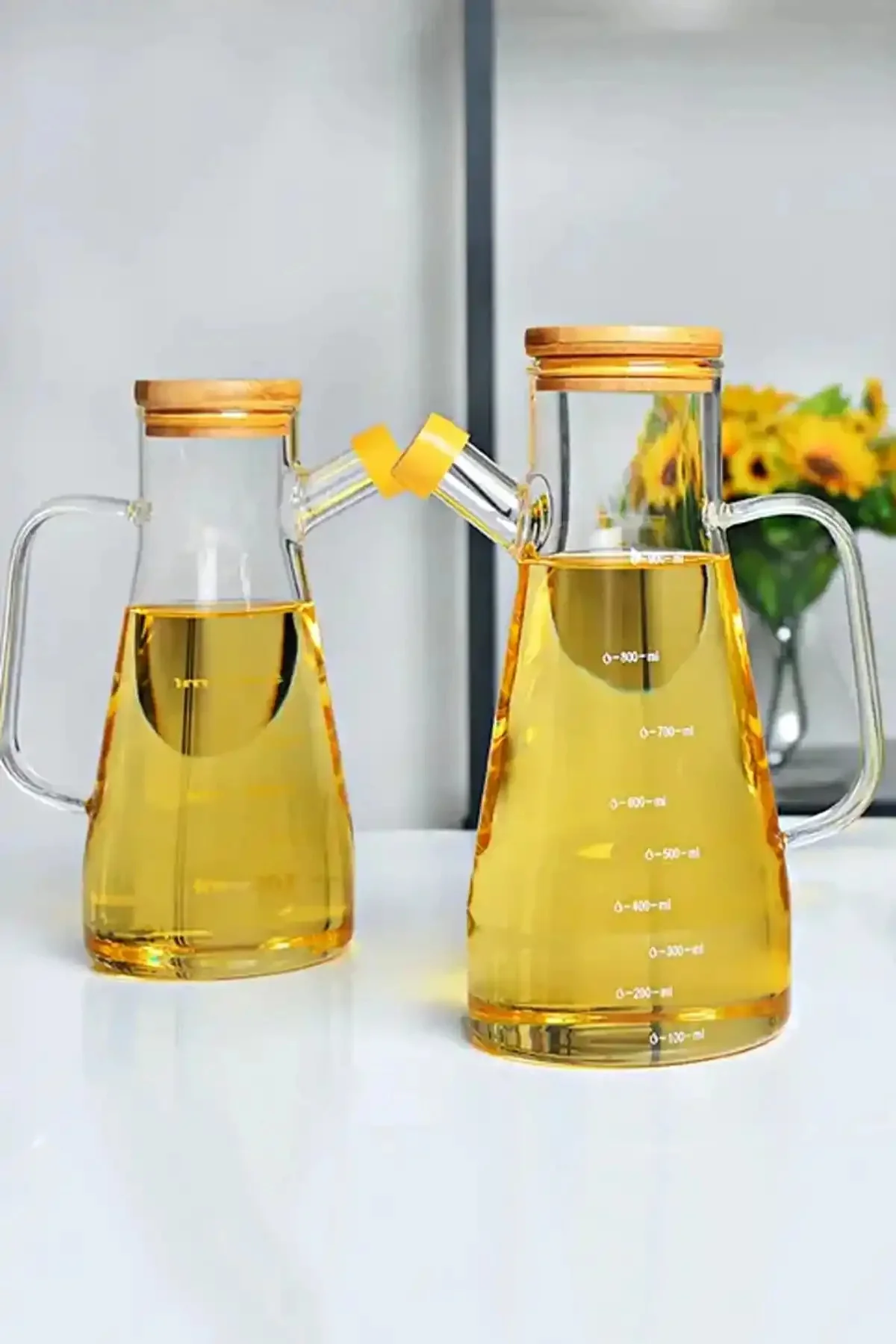 Bambu Standlı 2'li Cam Yağlık Sirkelik Seti 900 ml Ölçekli Bambu Standlı 2'li Cam Yağlık Sirkelik Seti 900 ml Ölçekli