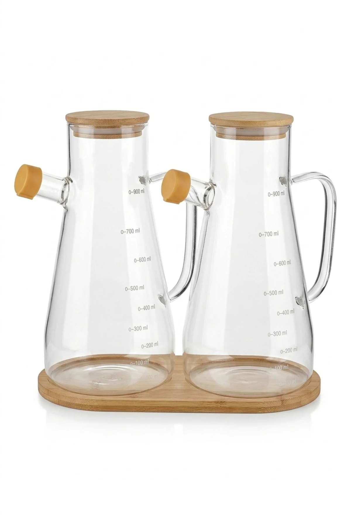 Bambu Standlı 2'li Cam Yağlık Sirkelik Seti 900 ml Ölçekli Bambu Standlı 2'li Cam Yağlık Sirkelik Seti 900 ml Ölçekli