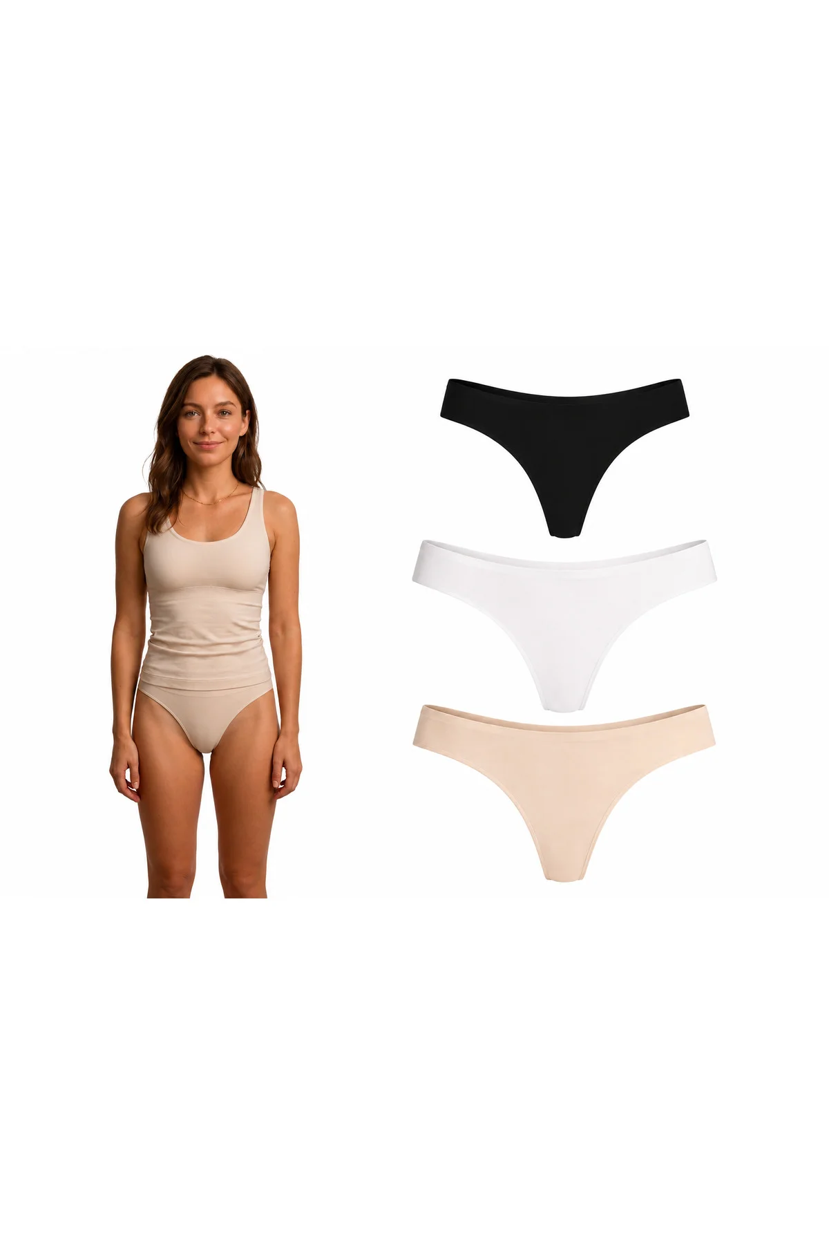 Bambu Tanga Kadın String Külot İz Yapmaz Dikişsiz Siyah Beyaz Ten 3'lü Paket Bambu Tanga Kadın String Külot İz Yapmaz Dikişsiz Siyah Beyaz Ten 3'lü Paket