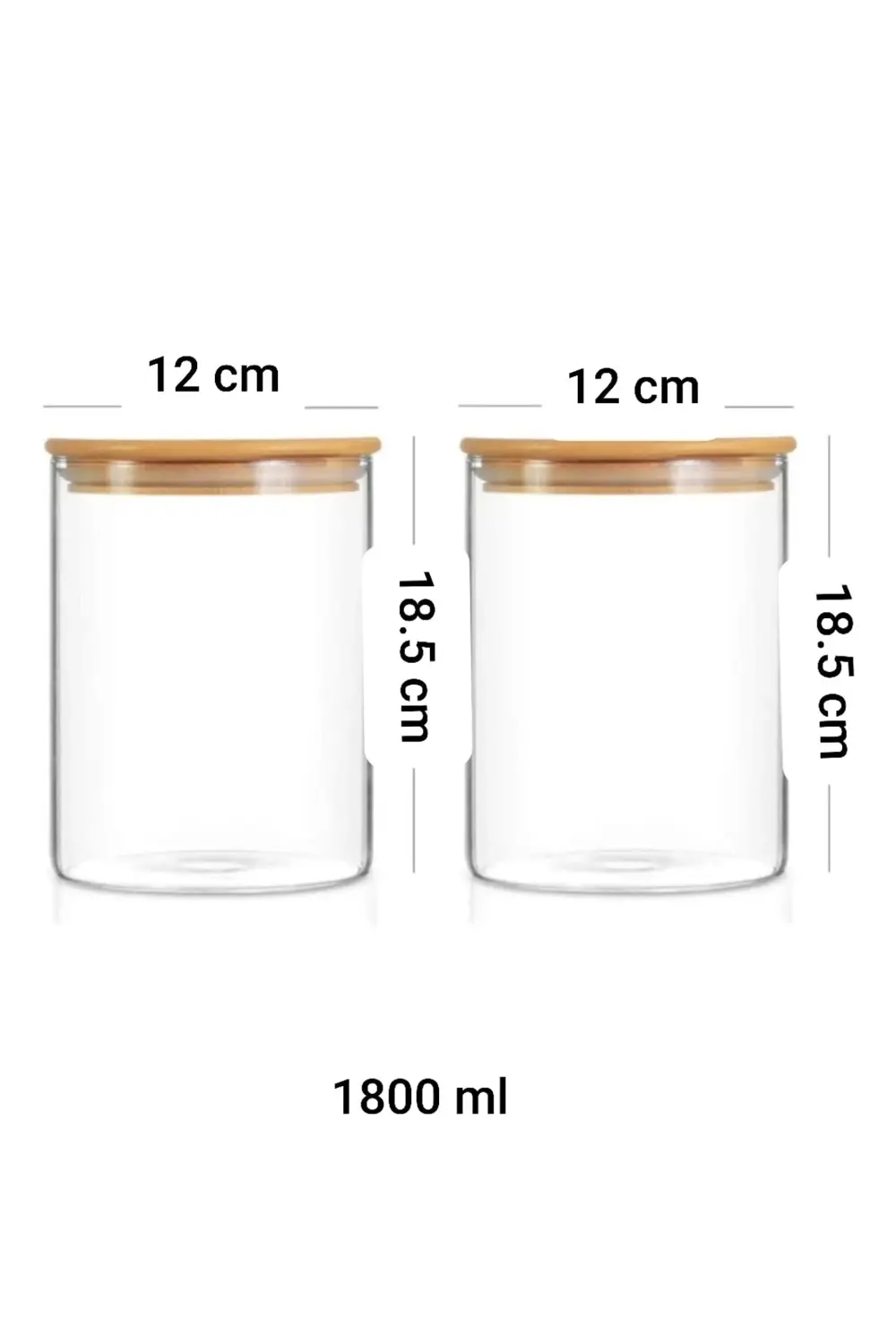 Bambu Vakumlu Kapaklı 1400 ml Cam Kavanoz Erzak Saklama Kabı 2 Li