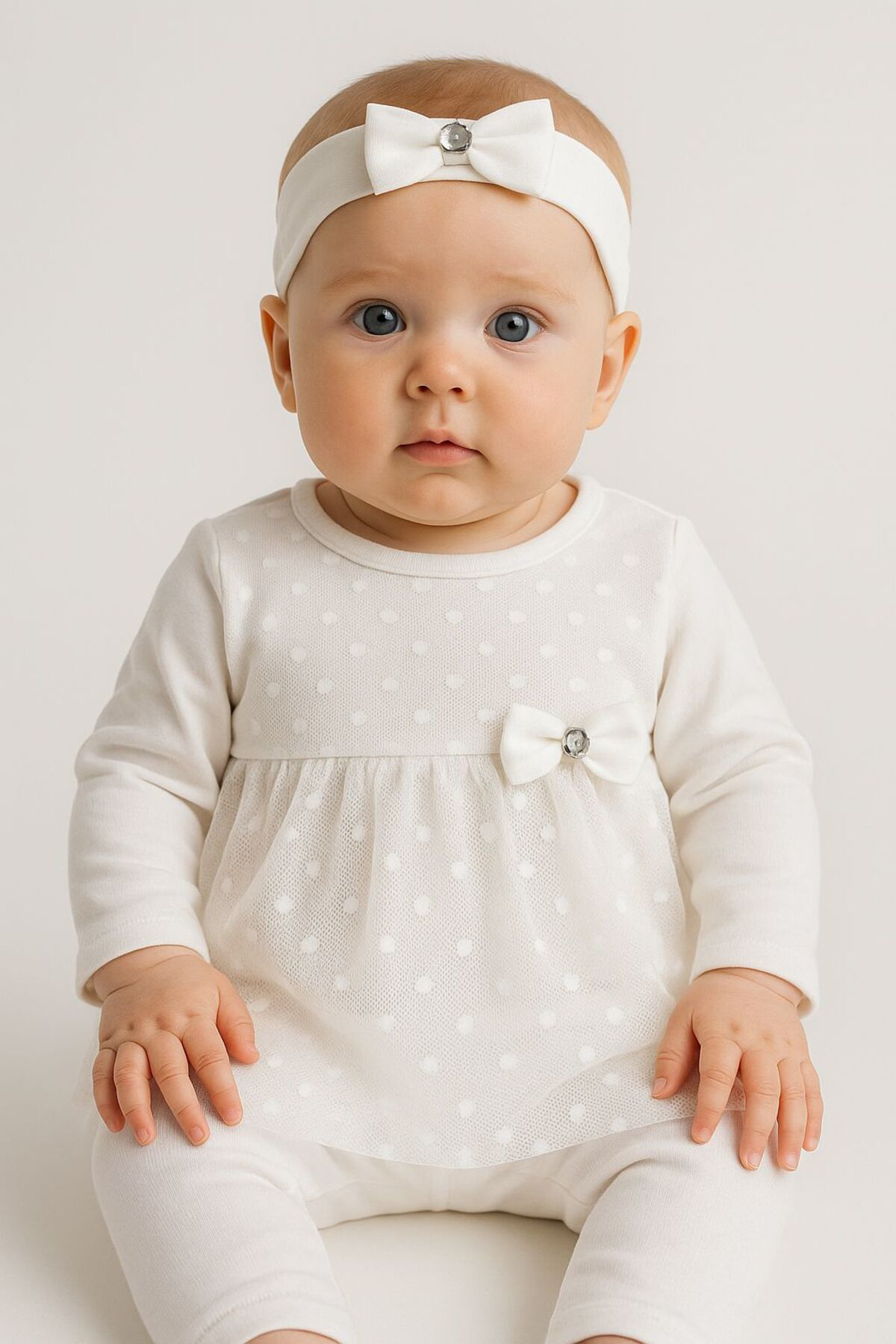 Oz Baby Bandanalı Kız Bebek Tüllü Prenses Takım 3'Lü Pamuklu Taytlı Kıyaf