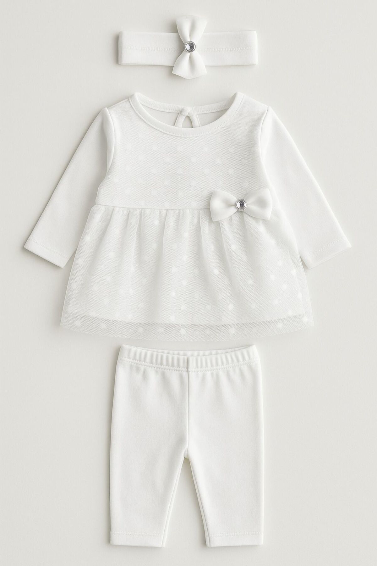 Oz Baby Bandanalı Kız Bebek Tüllü Prenses Takım 3'Lü Pamuklu Taytlı Kıyaf