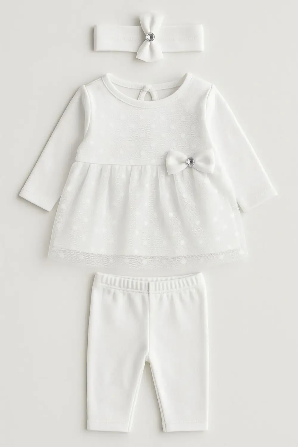Bandanalı Kız Bebek Tüllü Prenses Takım 3'Lü Pamuklu Taytlı Kıyaf
