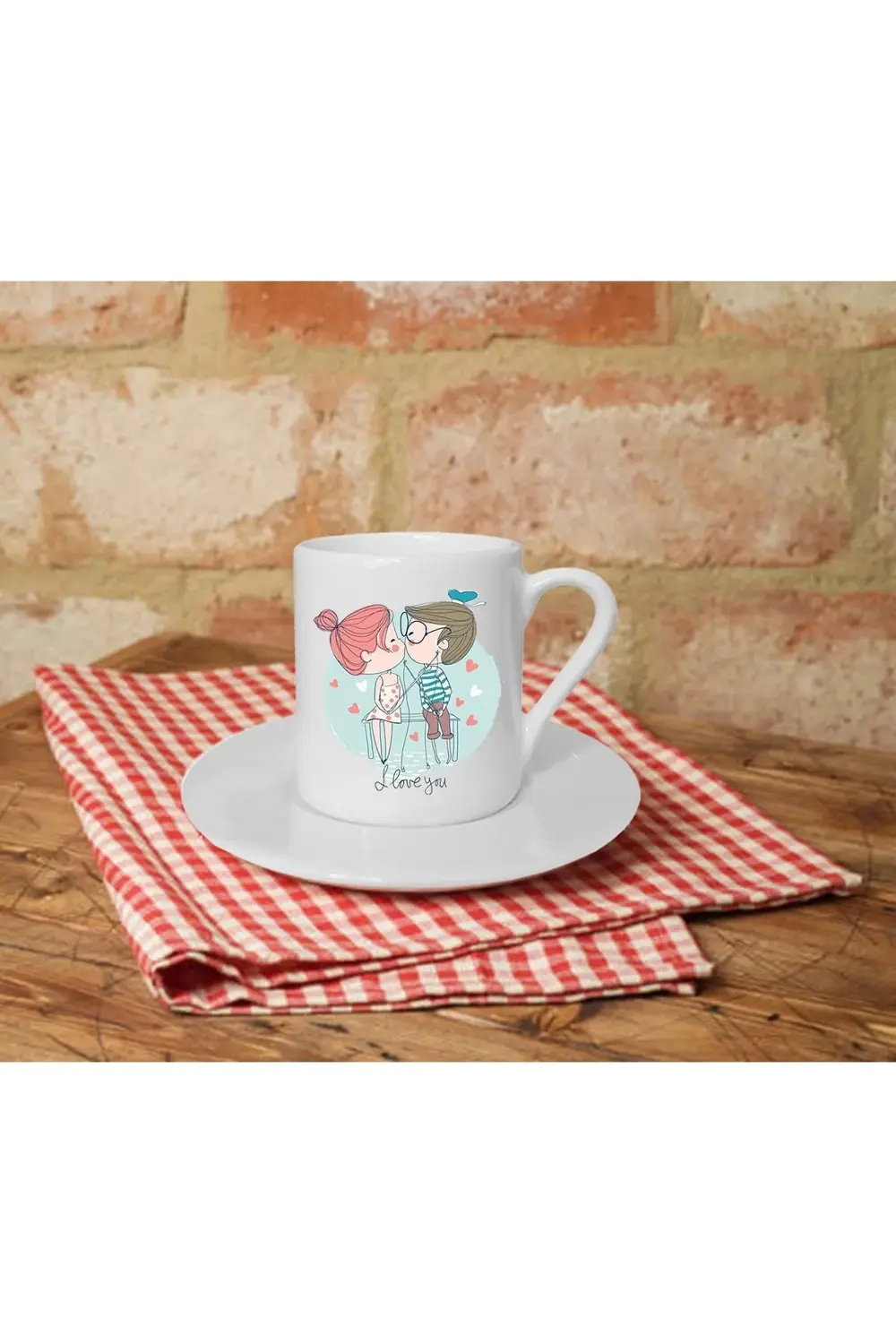 Banktaki Çift Baskılı Beyaz Türk Kahvesi Fincanı