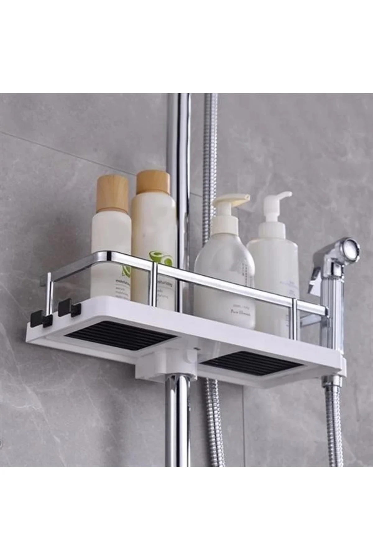 Banyo Direğine Asılabilir Köşelik Şampuanlık Sabunluk Çift Askılı