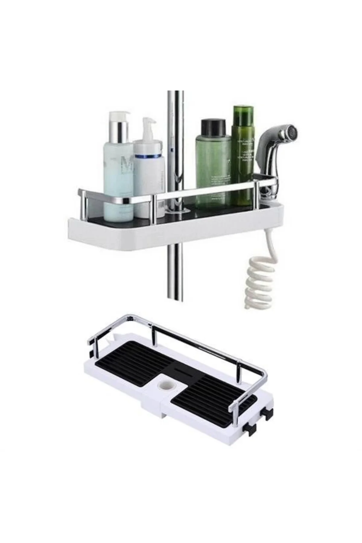 Banyo Direğine Asılabilir Köşelik Şampuanlık Sabunluk Çift Askılı