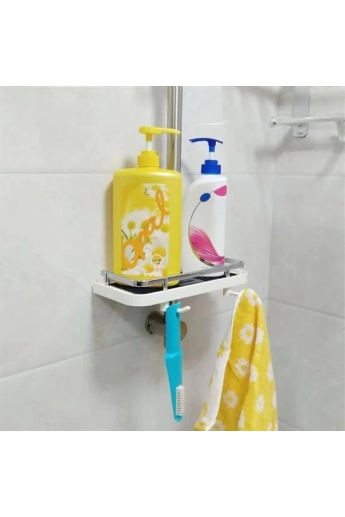 Banyo Direğine Asılabilir Köşelik Şampuanlık Sabunluk Çift Askılı