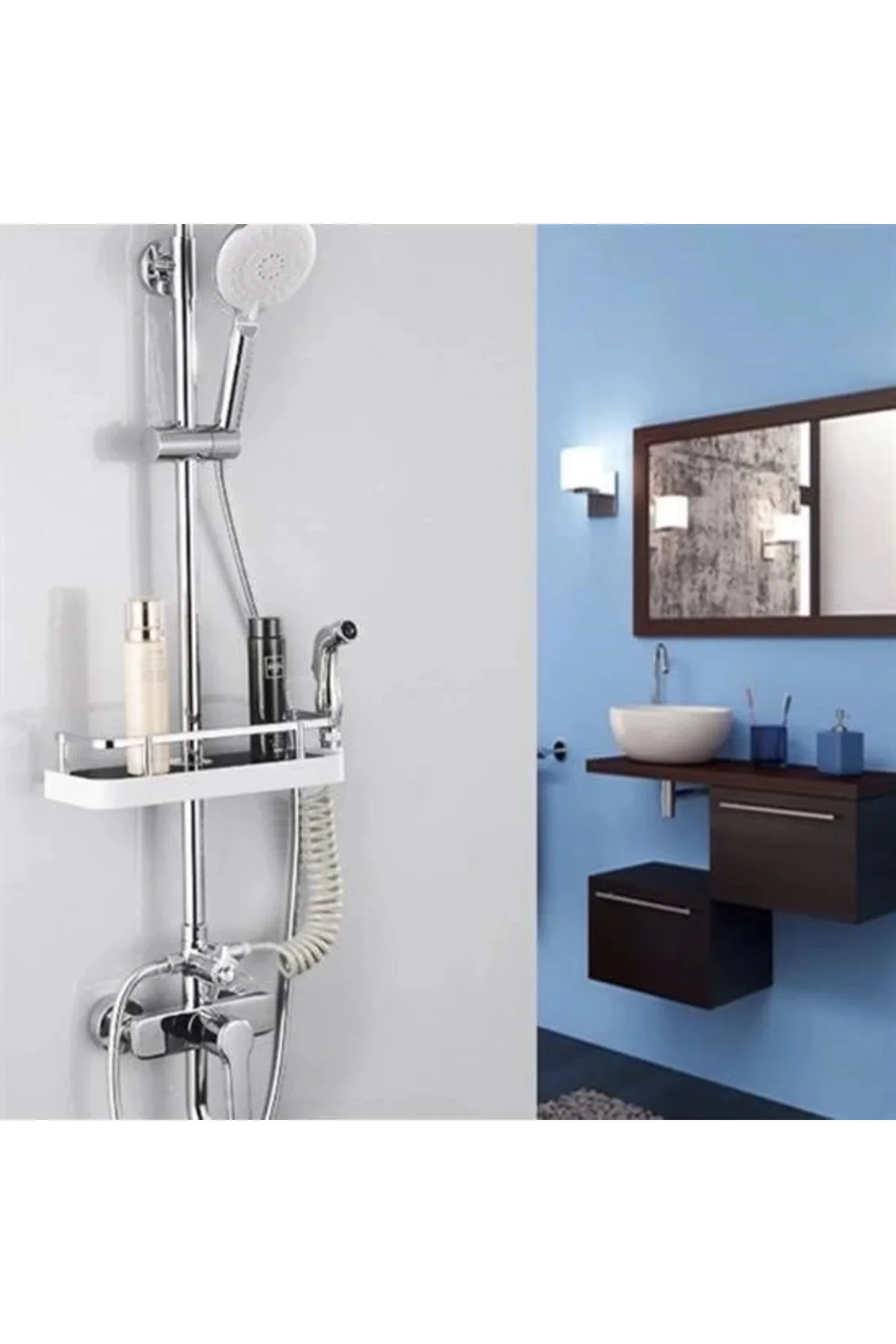 Banyo Direğine Asılabilir Köşelik Şampuanlık Sabunluk Çift Askılı