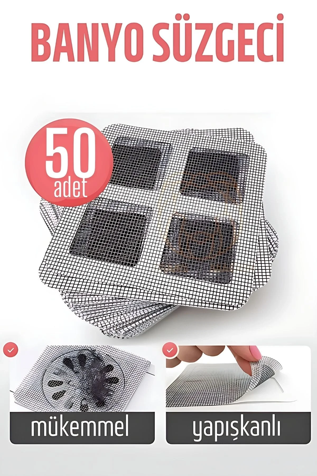 Banyo Gider Süzgeci 50 Adet Yapışkanlı Filtre, 10x10 Cm Banyo Gider Süzgeci 50 Adet Yapışkanlı Filtre, 10x10 Cm