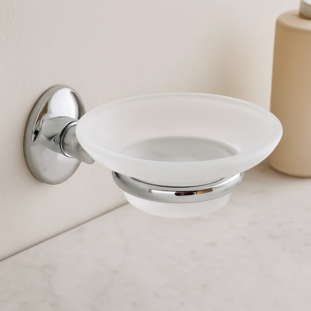 Banyo Katı Sabunluk - Plastik, Krom Metal Tutacaklı Banyo Katı Sabunluk - Plastik, Krom Metal Tutacaklı