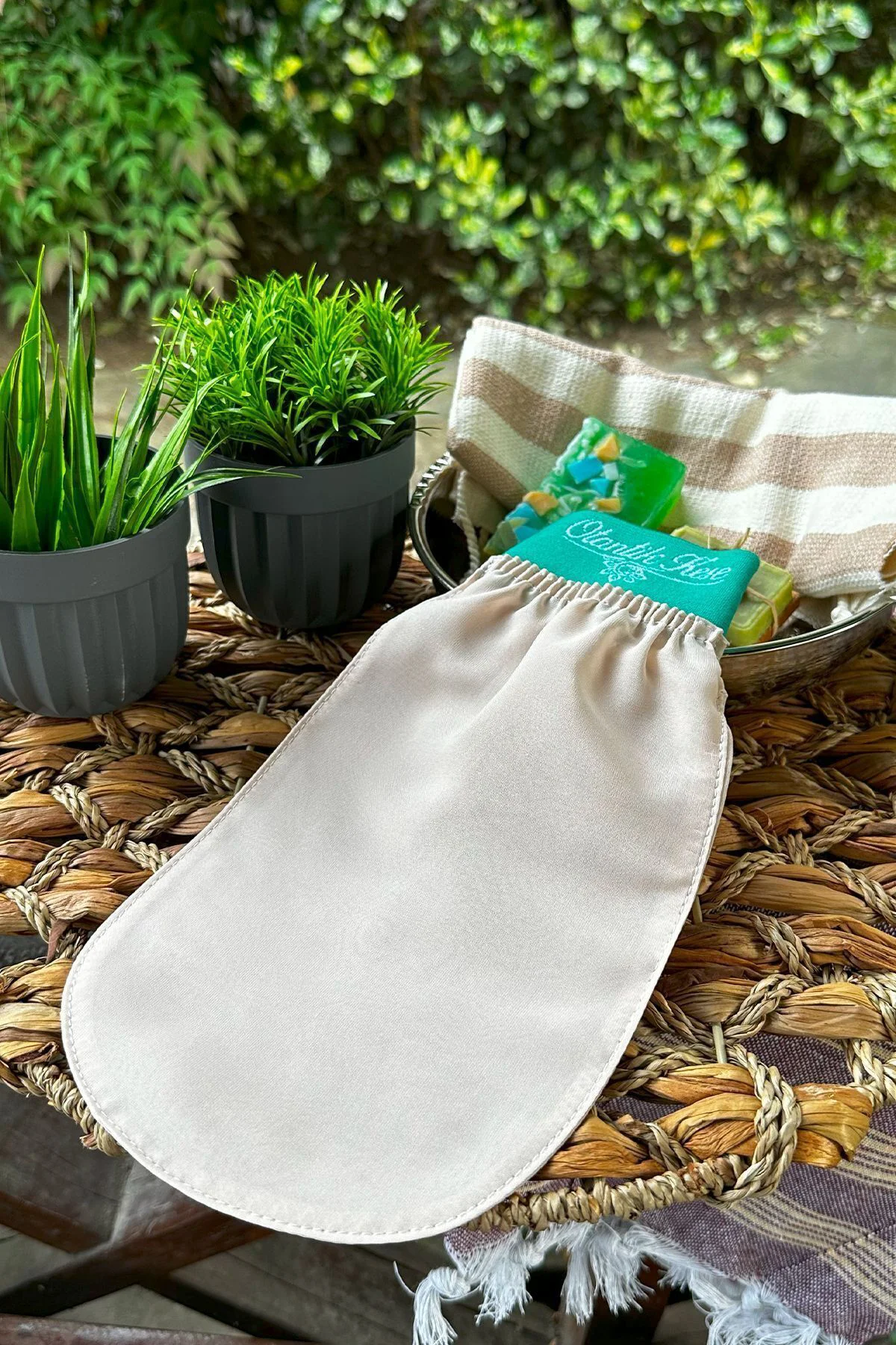Banyo Kesesi, Hamam Kesesi, Duş Kesesi, Vücut Kesesi, Bej İpek Ke