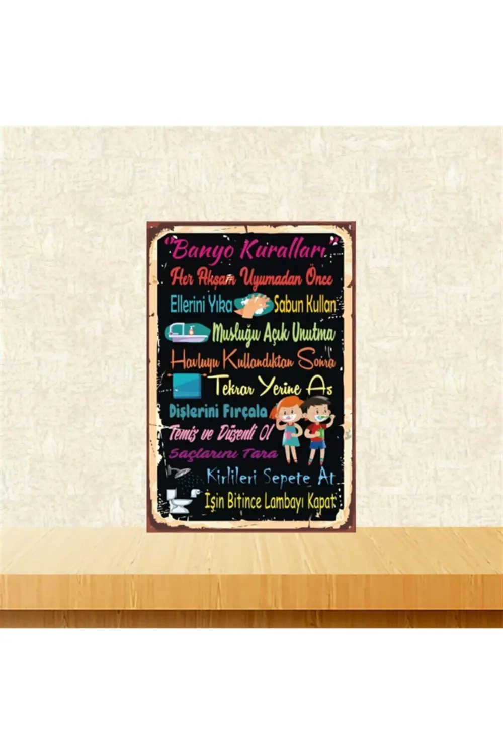 Banyo Kuralları 20-30 Cm Retro Ahşap Poster Tkfx4407