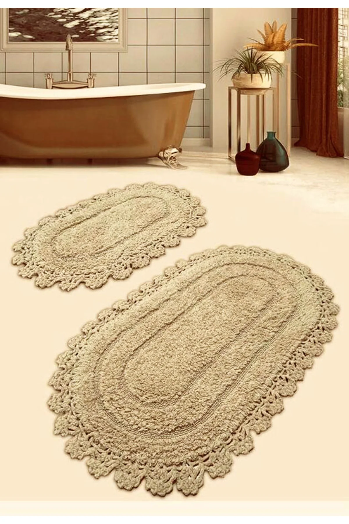 BANYO PASPASI -2'Lİ SET-(ÖLÇÜ:60X120+50X80) %100 PAMUK-KENARLARI 