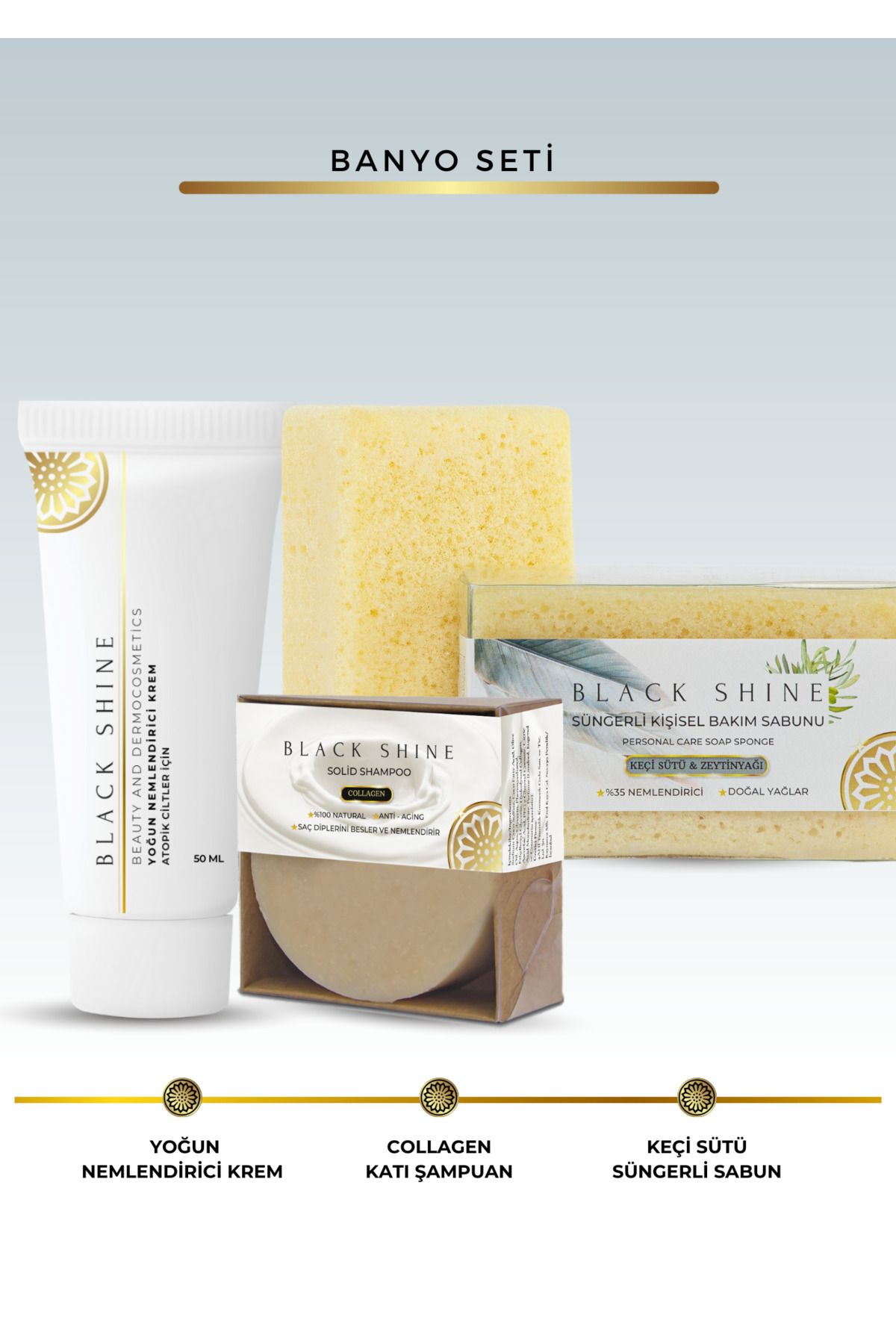 Banyo Seti - Kolajen Katkılı Katı Şampuan, Keçi Sütlü Süngerli Sabun Ve Nemlendirici