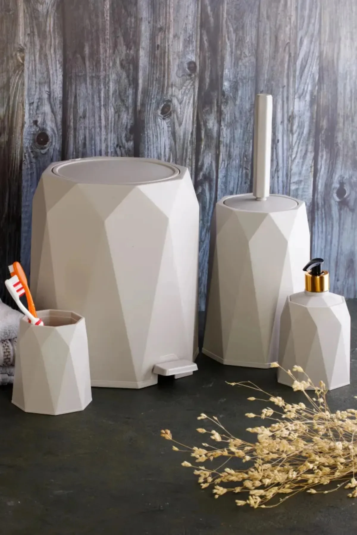 Banyo Seti Plastik 5 Lt Çöp Kovası Tuvalet Fırçası Lavabo Takımı 
