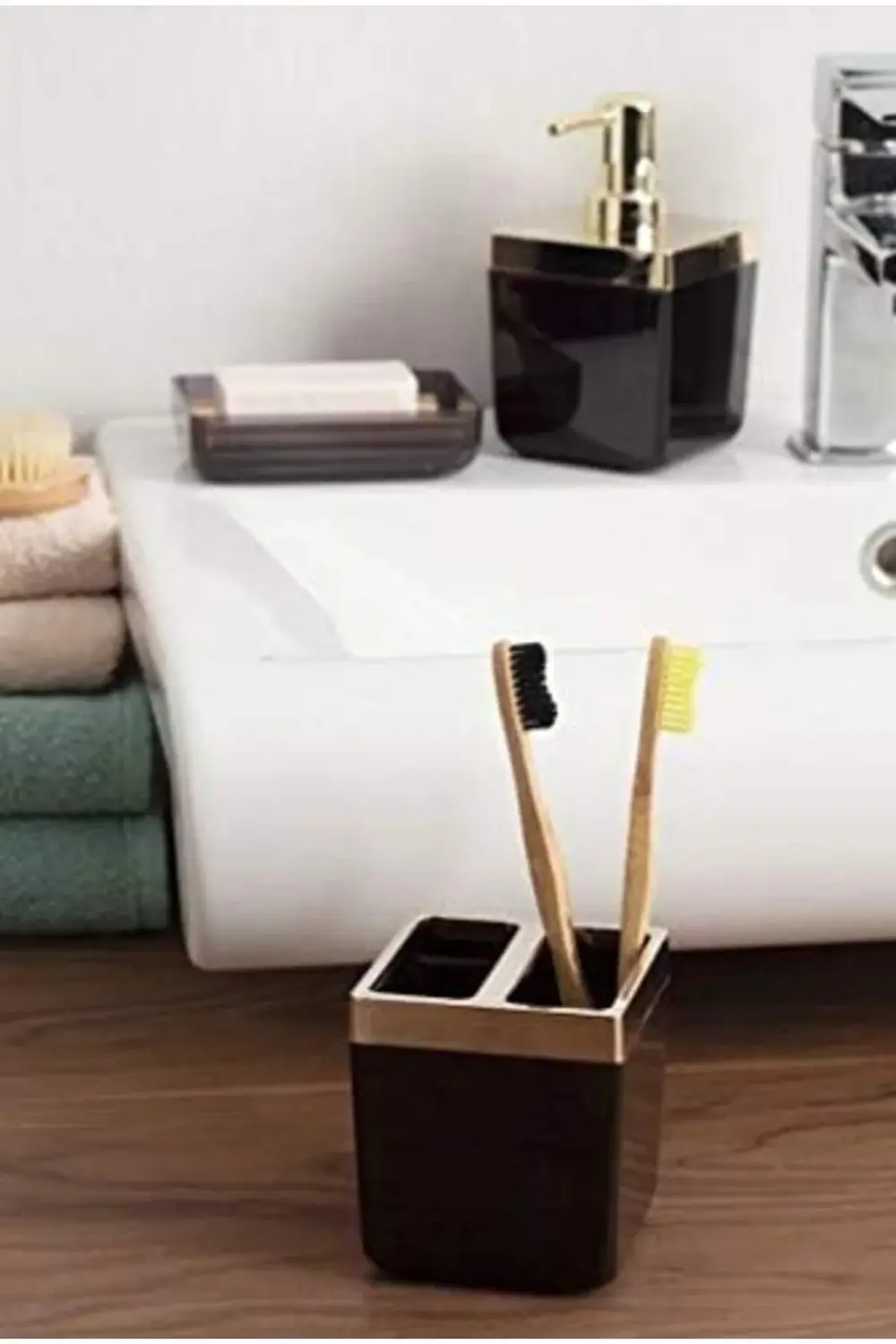 Banyo Seti, Şeffaf Siyah/Altın Kaplı Çerçeve 1178227