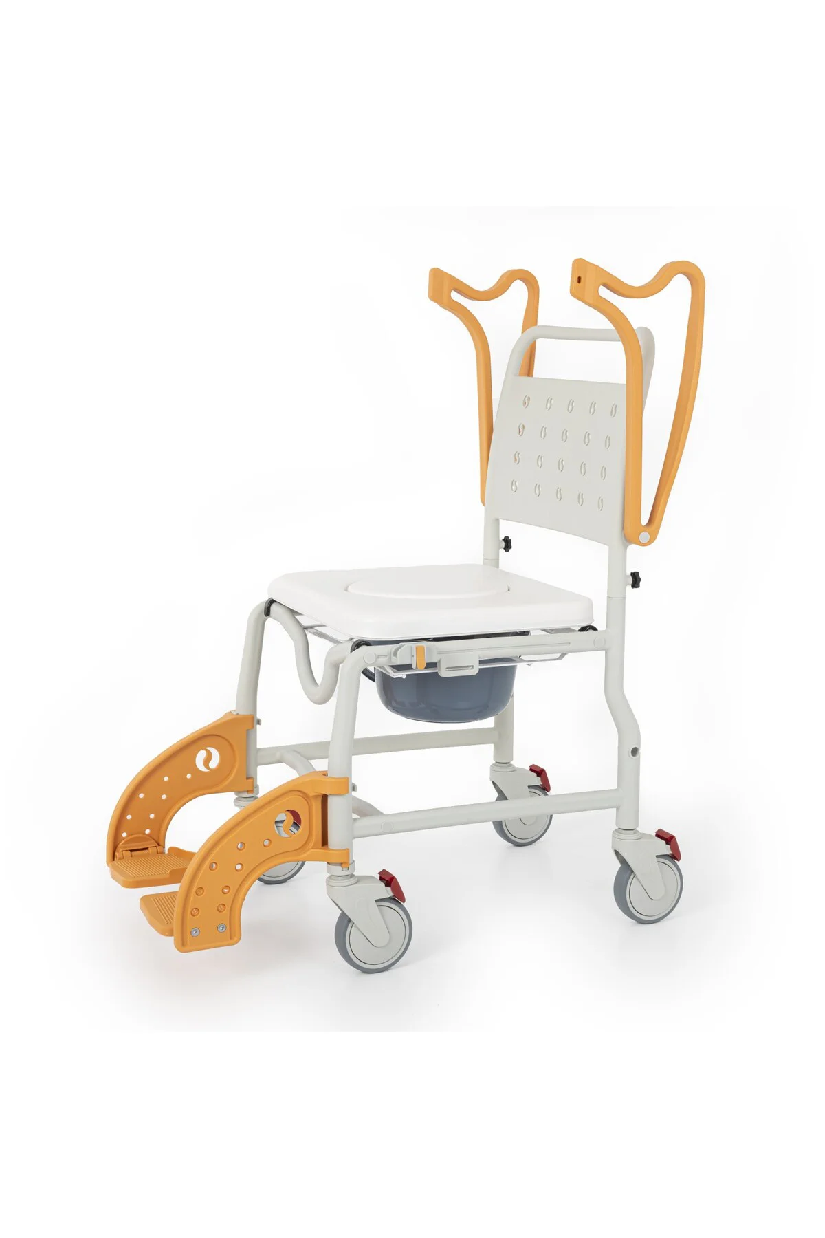 Banyo Tuvalet Sandalyesi Turuncu |Soft Minderli,4 Frenli Teker,Paslanmaz Gövde DM-8088C