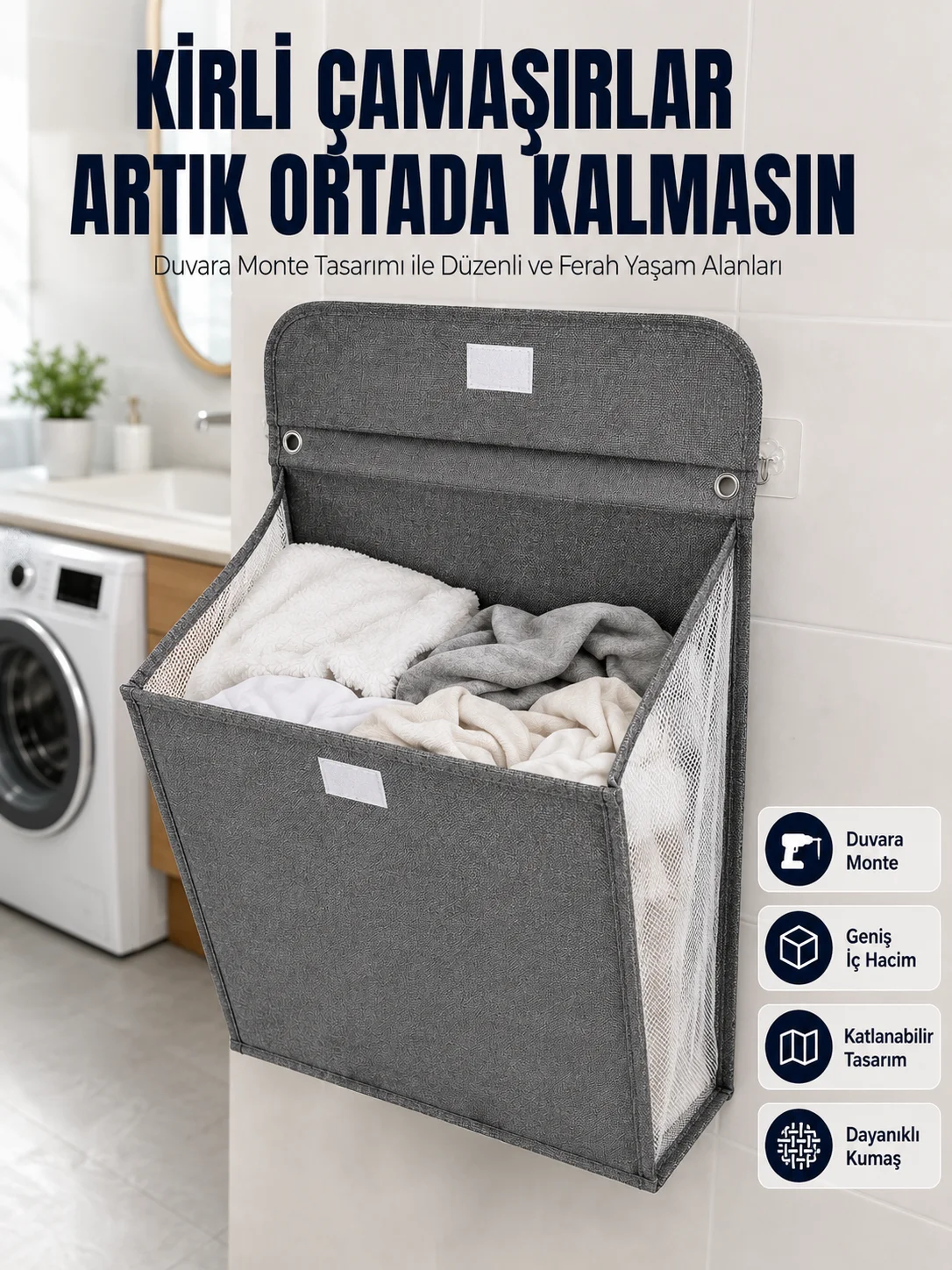 Banyo ve Çamaşır Odası İçin Duvara Asılan Katlanabilir Çamaşır Sepeti Fiyatı, Yorumları ve Özellikleri