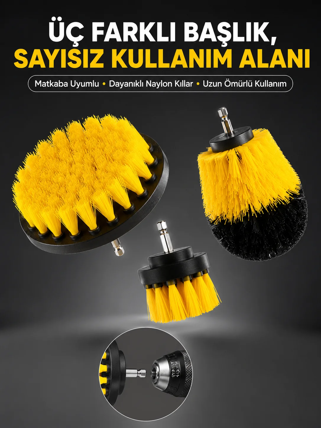 Banyo ve Mutfak İçin Matkap Ucu Temizlik Fırçası 3’lü Set