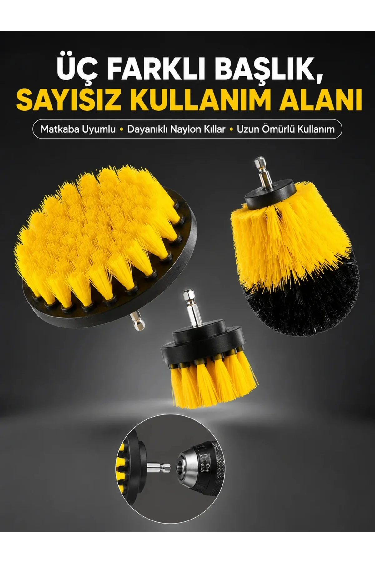 Banyo ve Mutfak İçin Matkap Ucu Tezlik Fırçası 3’lü Set