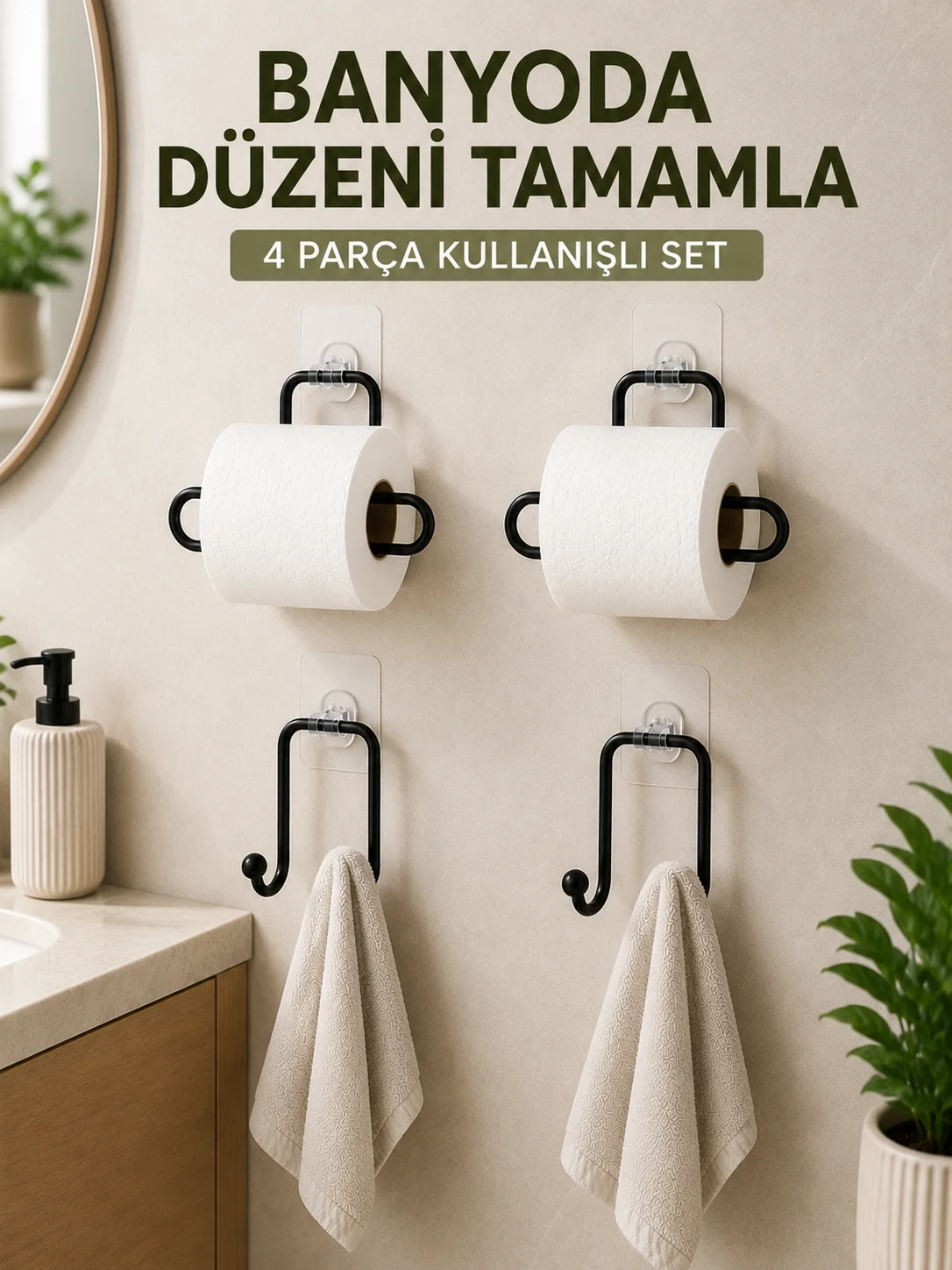 Banyo ve Mutfak İçin 4 Parça Set 2 Adet Kağıtlık 2 Adet Havlu Askısı Fiyatı, Yorumları ve Özellikleri
