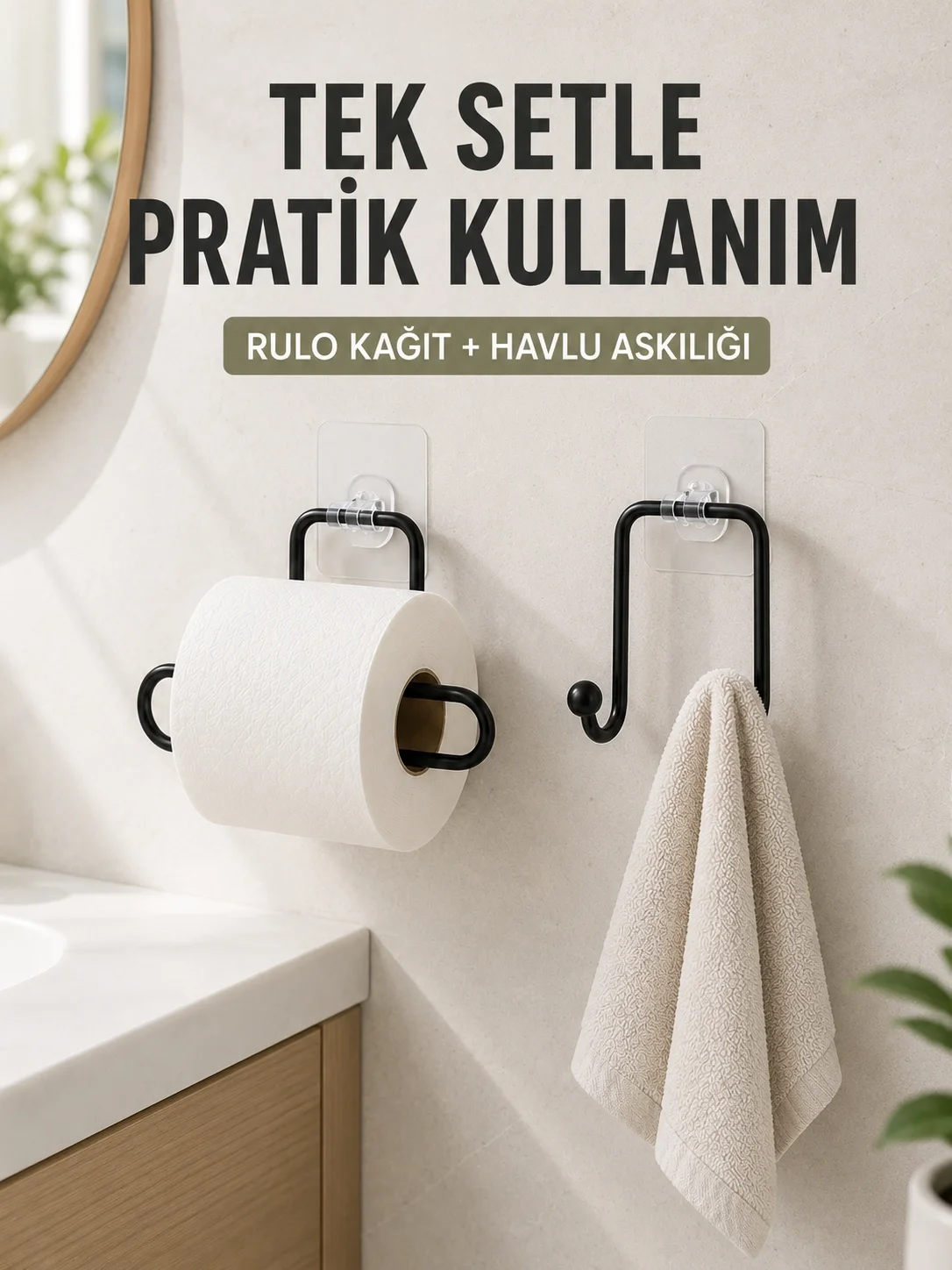 Banyo ve Mutfak İçin Yapışkanlı Havlu Askılığı ve Rulo Kağıt Tutucu Set Banyo ve Mutfak İçin Yapışkanlı Havlu Askılığı ve Rulo Kağıt Tutucu Set