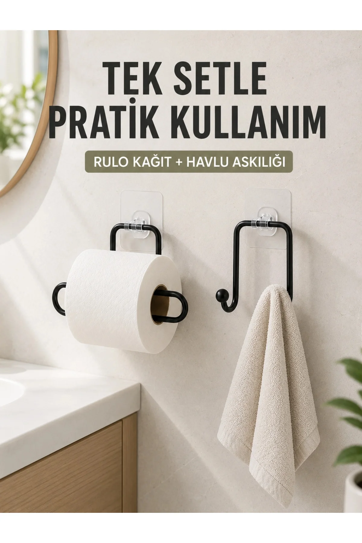 Banyo ve Mutfak İçin Yapışkanlı Havlu Askılığı ve Rulo Kağıt Tutucu Set Banyo ve Mutfak İçin Yapışkanlı Havlu Askılığı ve Rulo Kağıt Tutucu Set