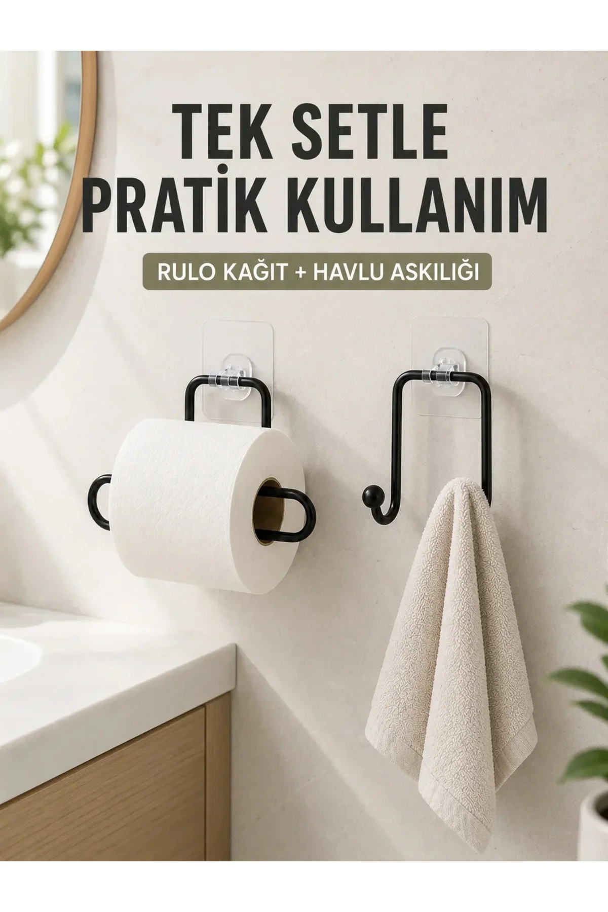 Banyo ve Mutfak İçin Yapışkanlı Havlu Askılığı ve Rulo Kağıt Tutucu Set