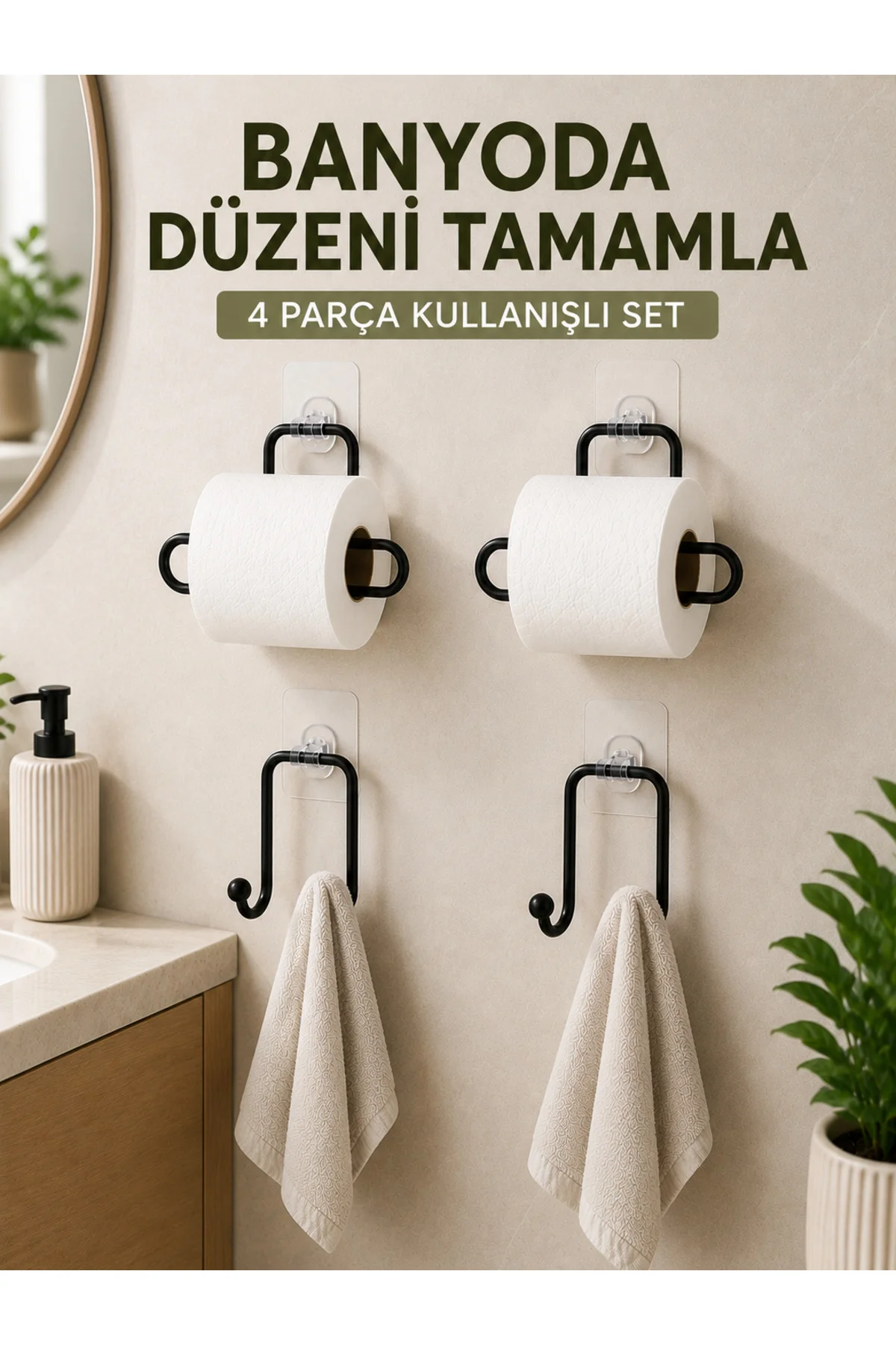 Banyo ve Mutfak İçin 4 Parça Set 2 Adet Kağıtlık 2 Adet Havlu Askısı Banyo ve Mutfak İçin 4 Parça Set 2 Adet Kağıtlık 2 Adet Havlu Askısı