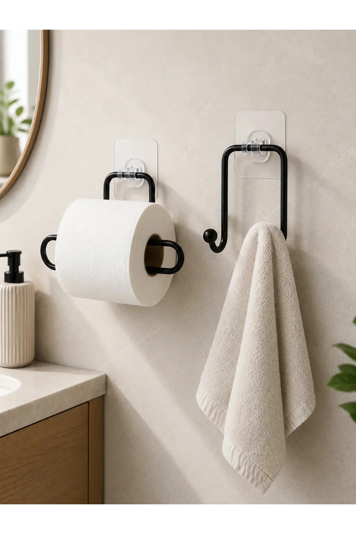Banyo ve Mutfak İçin Yapışkanlı Havlu Askılığı ve Rulo Kağıt Tutucu Set
