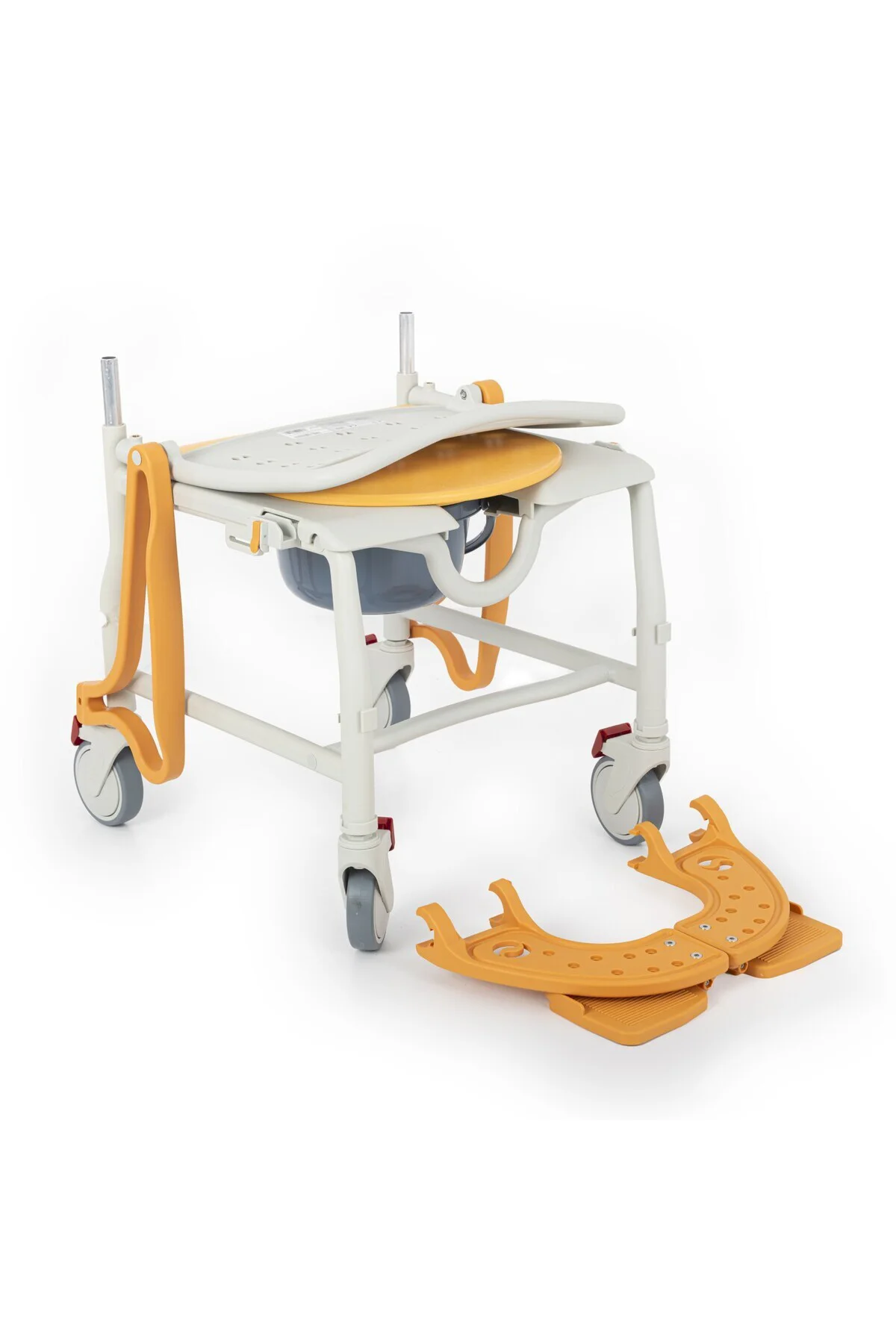 Banyo ve Tuvalet Sandalyesi Turuncu|Plastik Gövde,Lazımlıklı,Frenli Tekerlekli DM-8088A