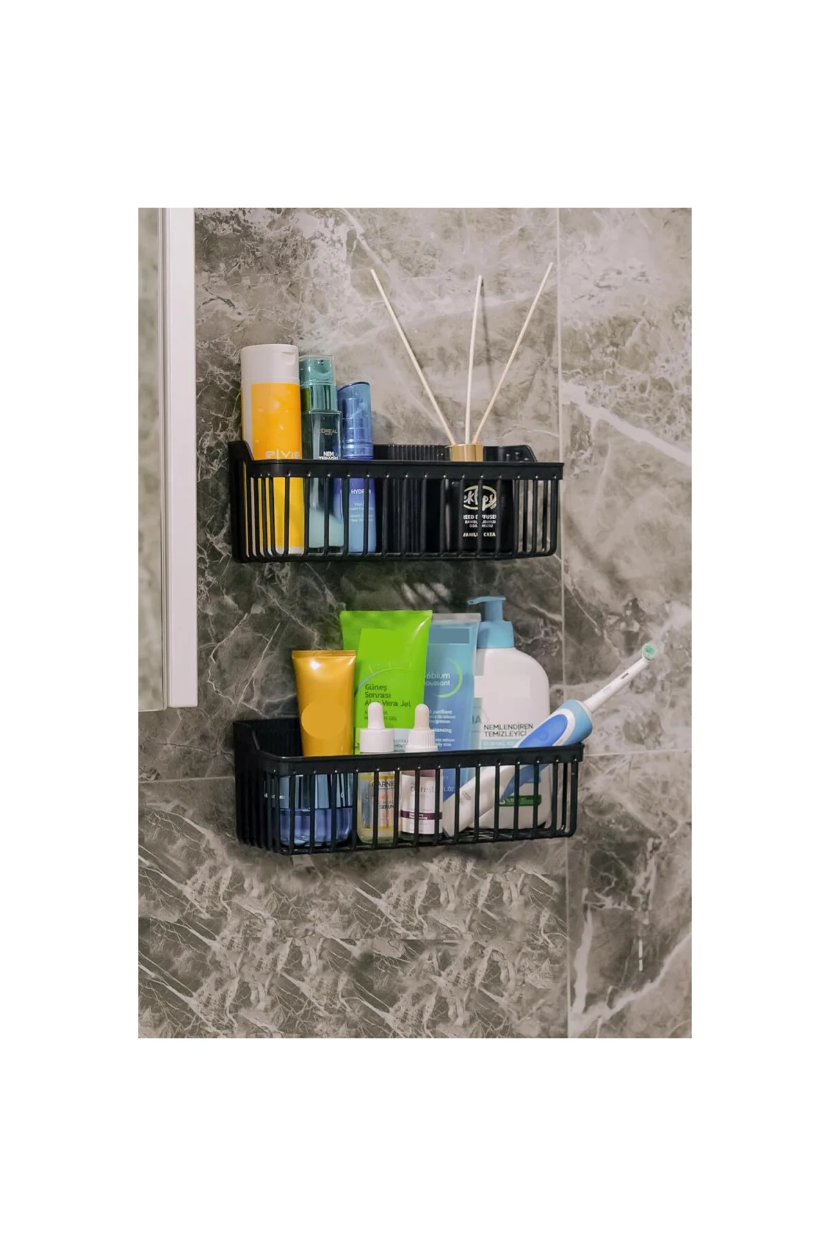 Banyor Yapışkanlı Banyo Rafı, 2'li Banyo Düzenleyici, Duş Rafı Or