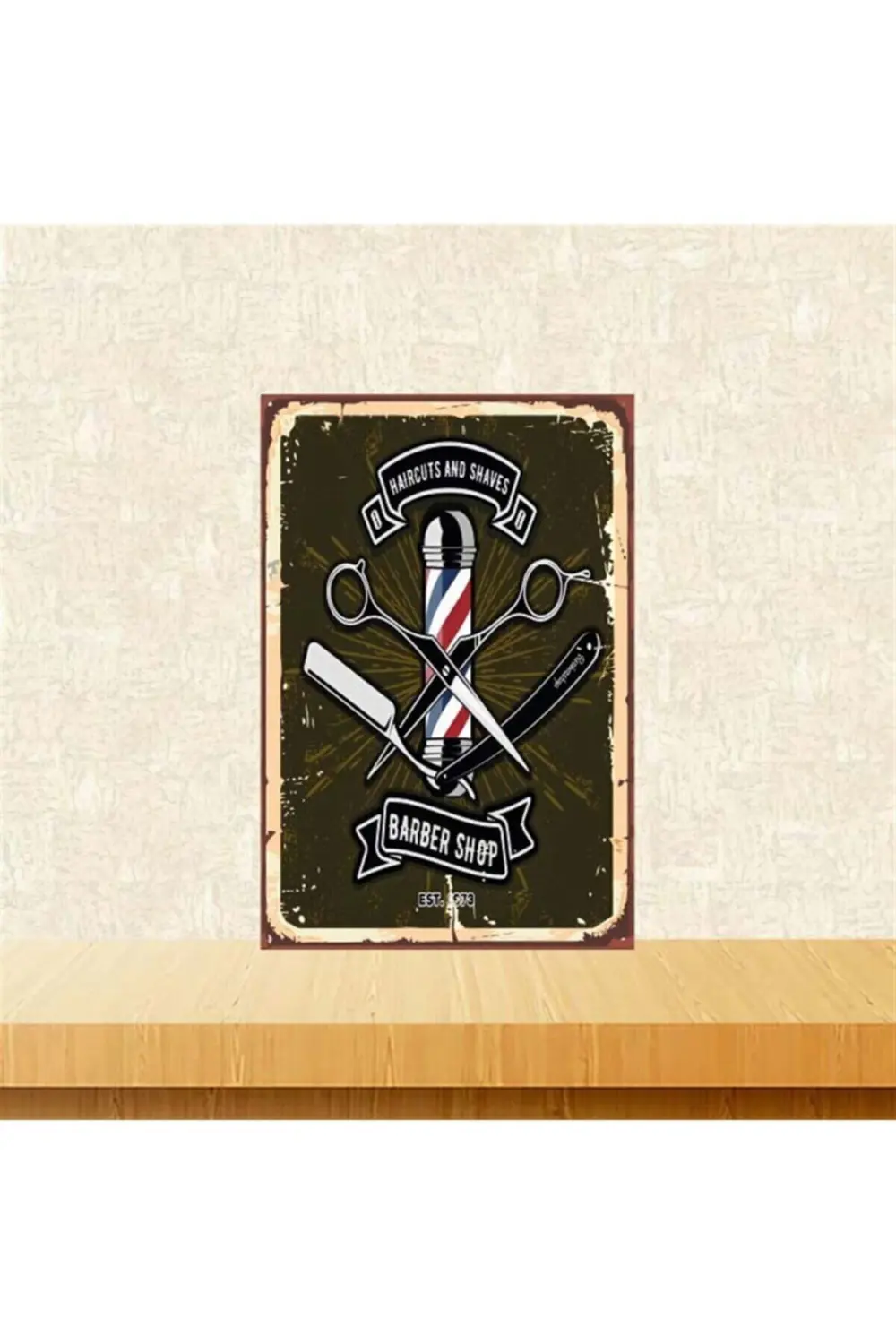 Barber Shop 20-30 cm Retro Ahşap Poster Tkfx4209