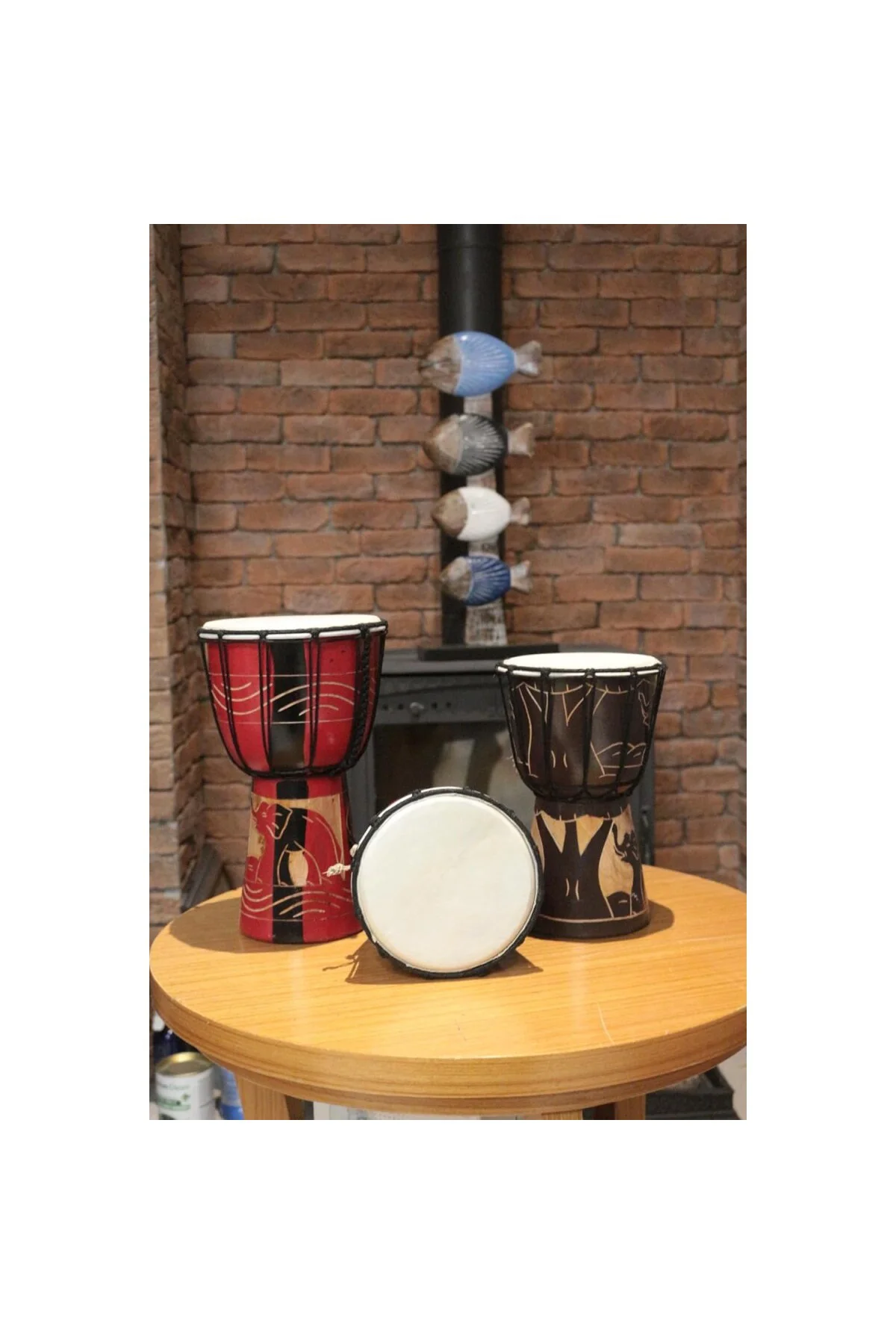 BARC Otantik Ahşap Djembe Davul, 25 cm, Mahoni Ağacı ve Keçi Deri