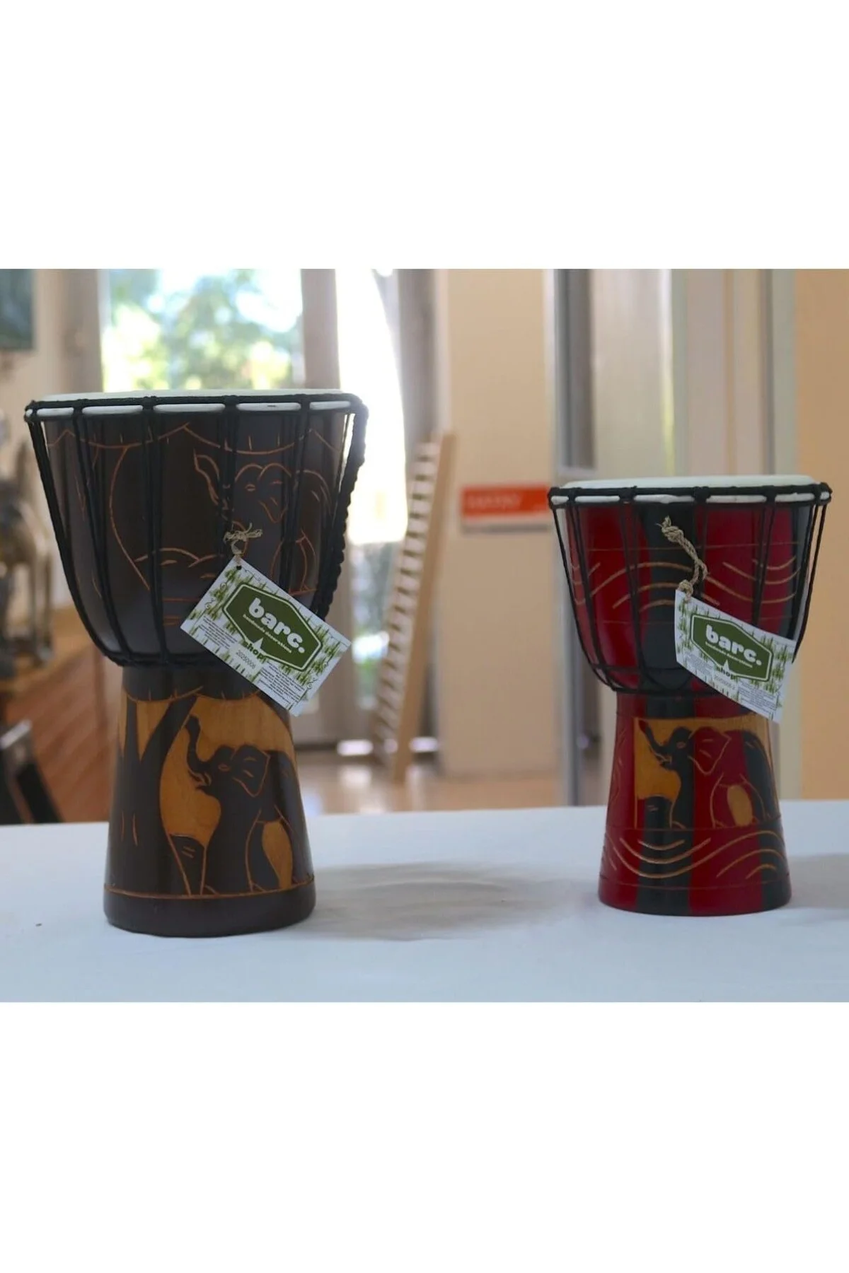 BARC Otantik Ahşap Djembe Davul, 25 cm, Mahoni Ağacı ve Keçi Deri