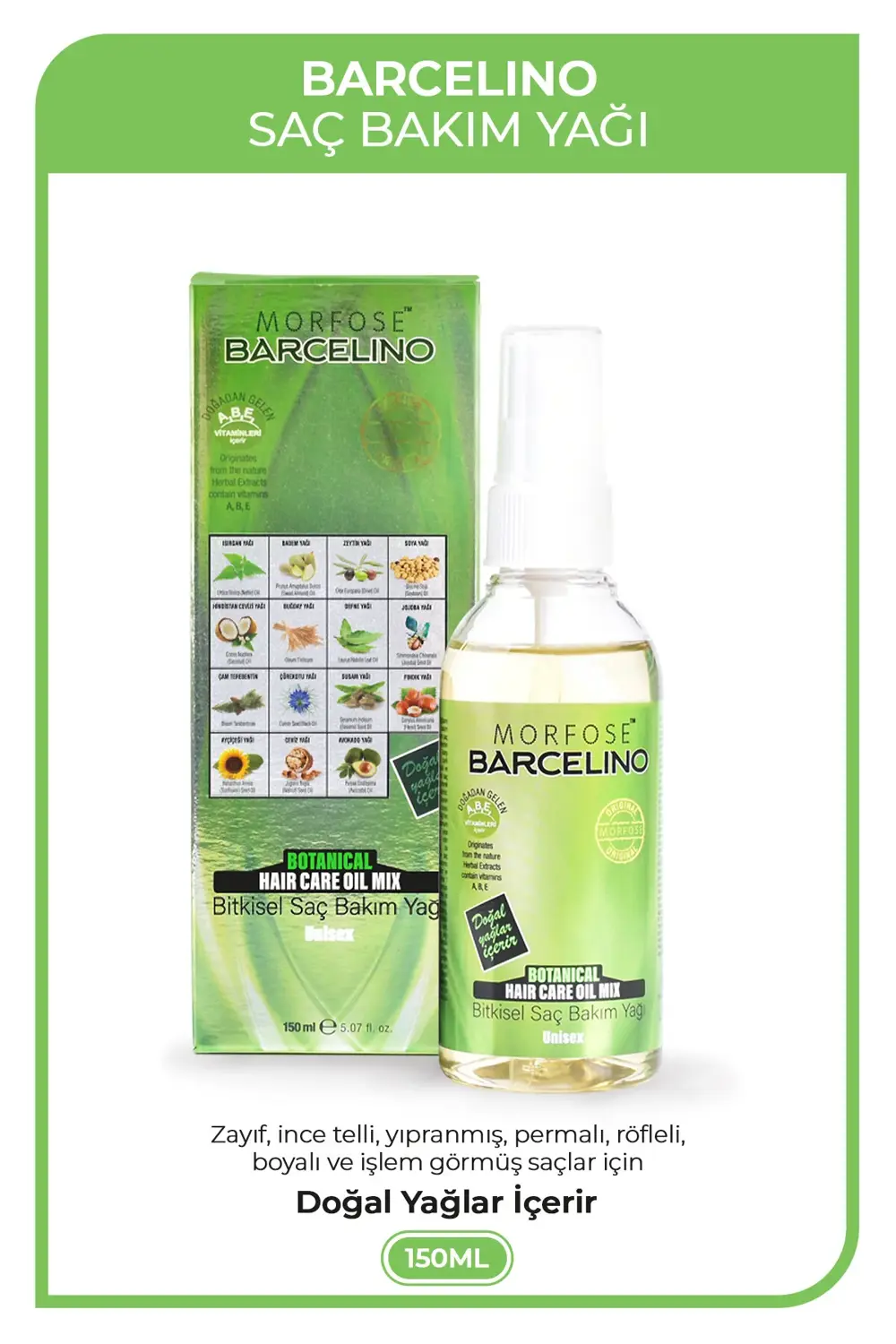 Barcelino Saç Bakım Yağı 150 ml 2 Adet