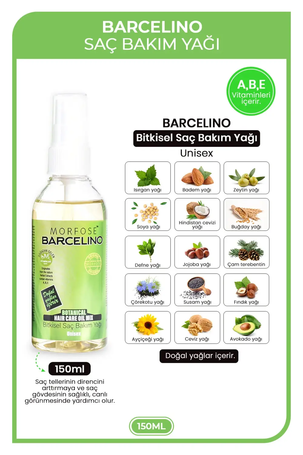 Barcelino Saç Bakım Yağı 150 ml