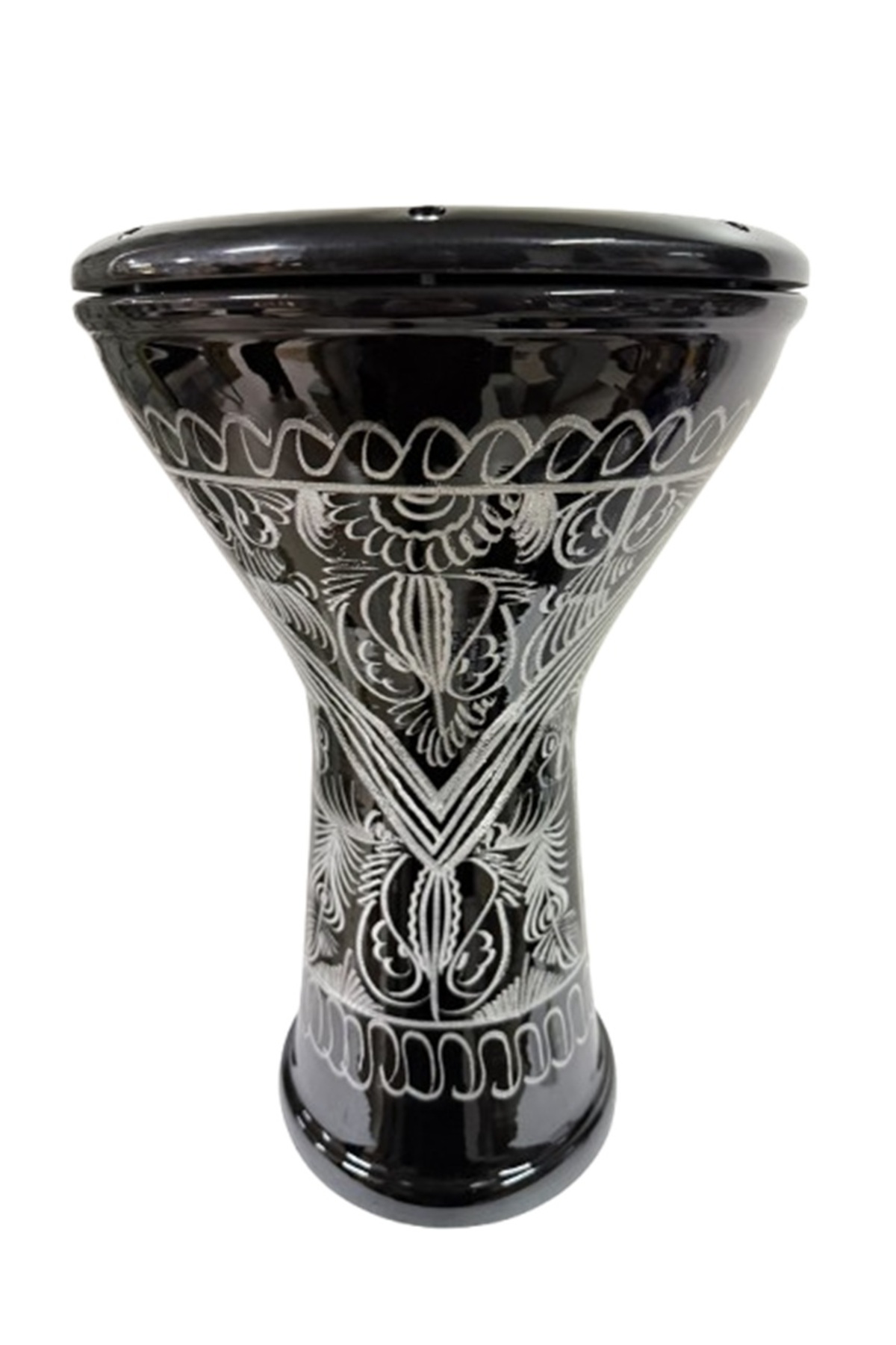 Bas Darbuka Siyah Erzincan İşlemeli Döküm Profesyonel Üst Kalite