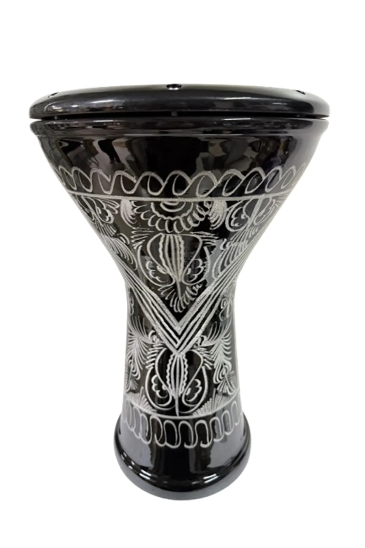 Bas Darbuka Siyah Erzincan İşlemeli Döküm Profesyonel Üst Kalite