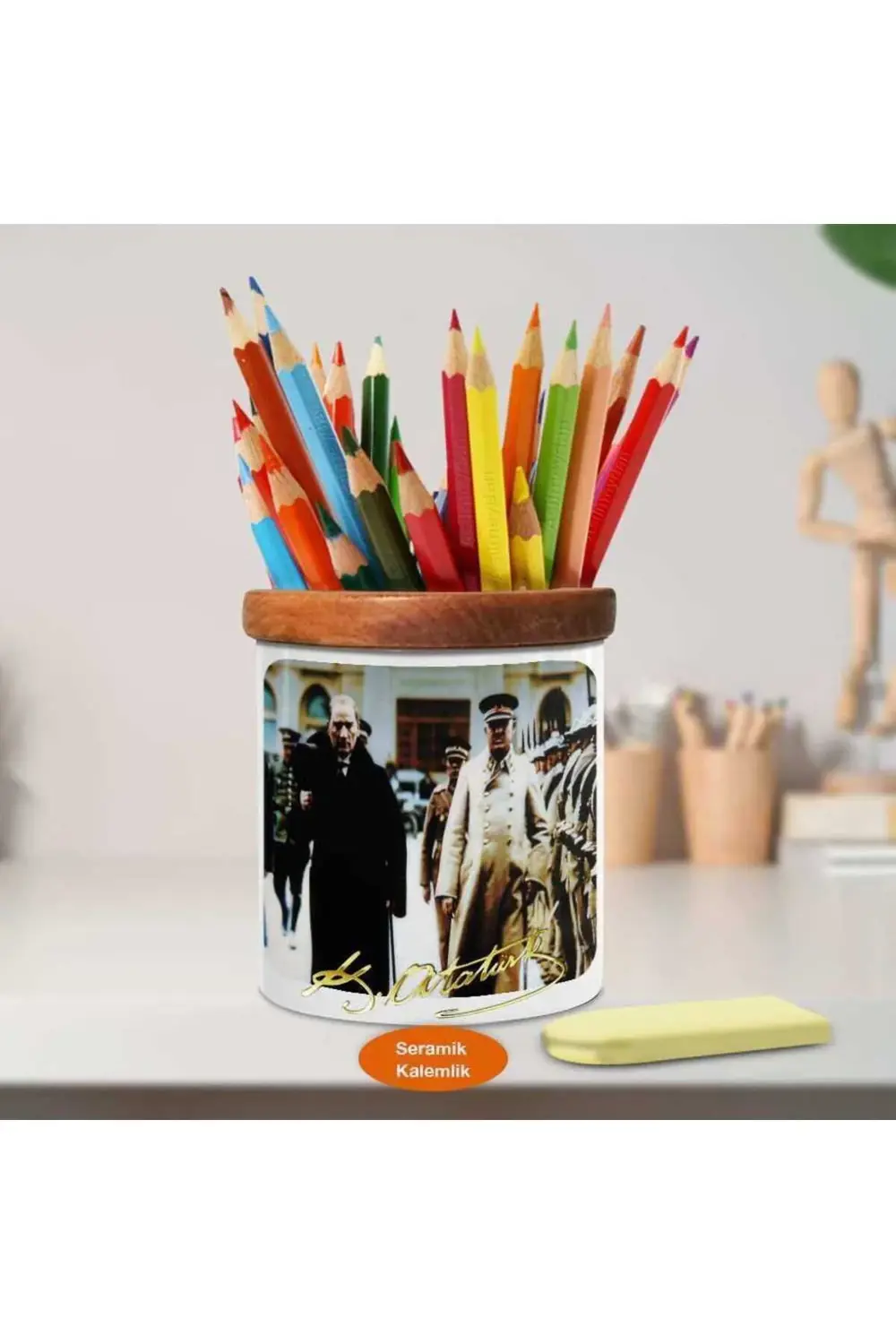 Baş Komutan Mustafa Kemal Atatürk Ahşap Seramik Kalemlik-ata_361