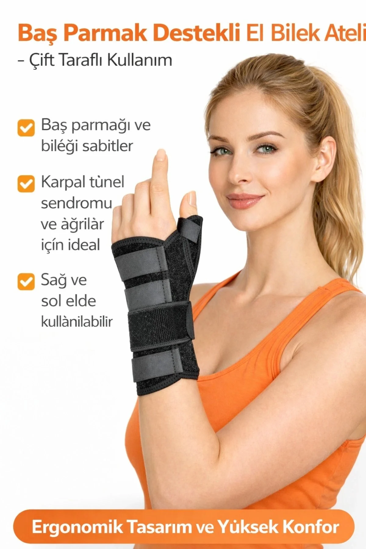 Baş Parmak Destekli Ayarlanabilir El Bilek Ateli Çift Taraflı Günlük Rahat Kullanım