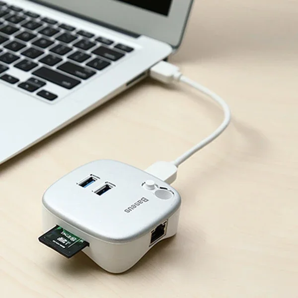 Baseus Çok Fonsiyonlu Notebook Adaptörü Hub Dual USB 3.0 RJ45 TF/SD-1852 Baseus Çok Fonsiyonlu Notebook Adaptörü Hub Dual USB 3.0 RJ45 TF/SD-1852