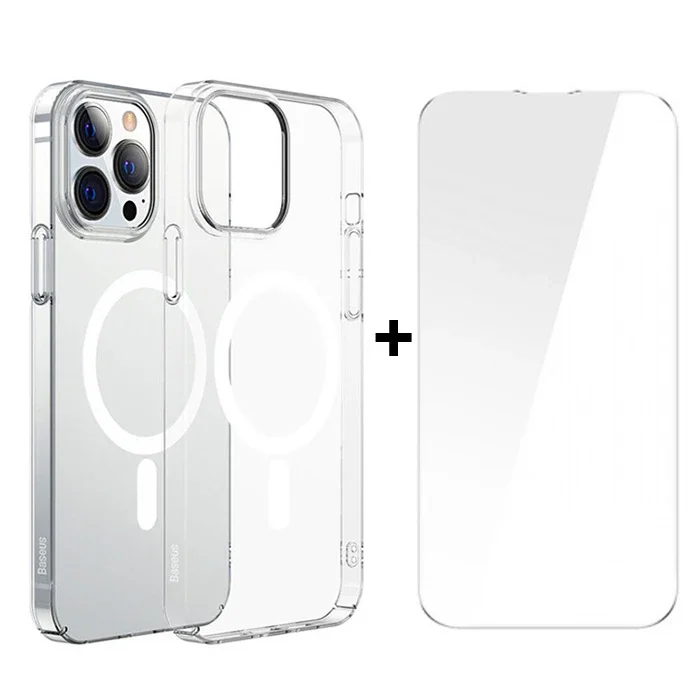 Baseus Crystal iPhone 13 Pro Max 6.7 Magsafe Silikon Kılıf + Tempered Ekran Koruyucu Set-1852