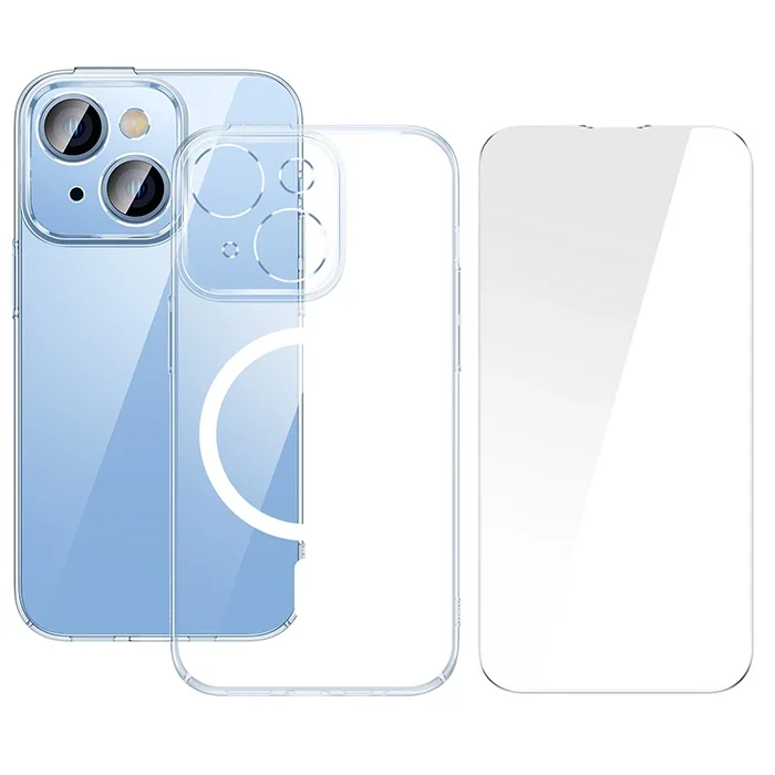 Baseus Crystal iPhone 14 Plus 6.7 Magsafe Silikon Kılıf + Tempered Ekran Koruyucu Set-1852