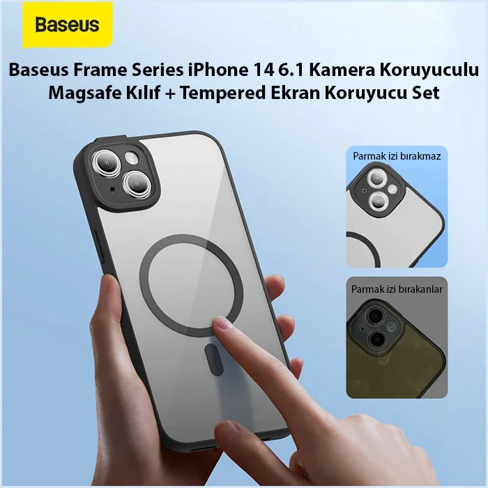 Baseus Frame Series iPhone 14 6.1 Kamera Koruyuculu Magsafe Kılıf + Tempered Ekran Koruyucu Set-1852 Baseus Frame Series iPhone 14 6.1 Kamera Koruyuculu Magsafe Kılıf + Tempered Ekran Koruyucu Set-1852